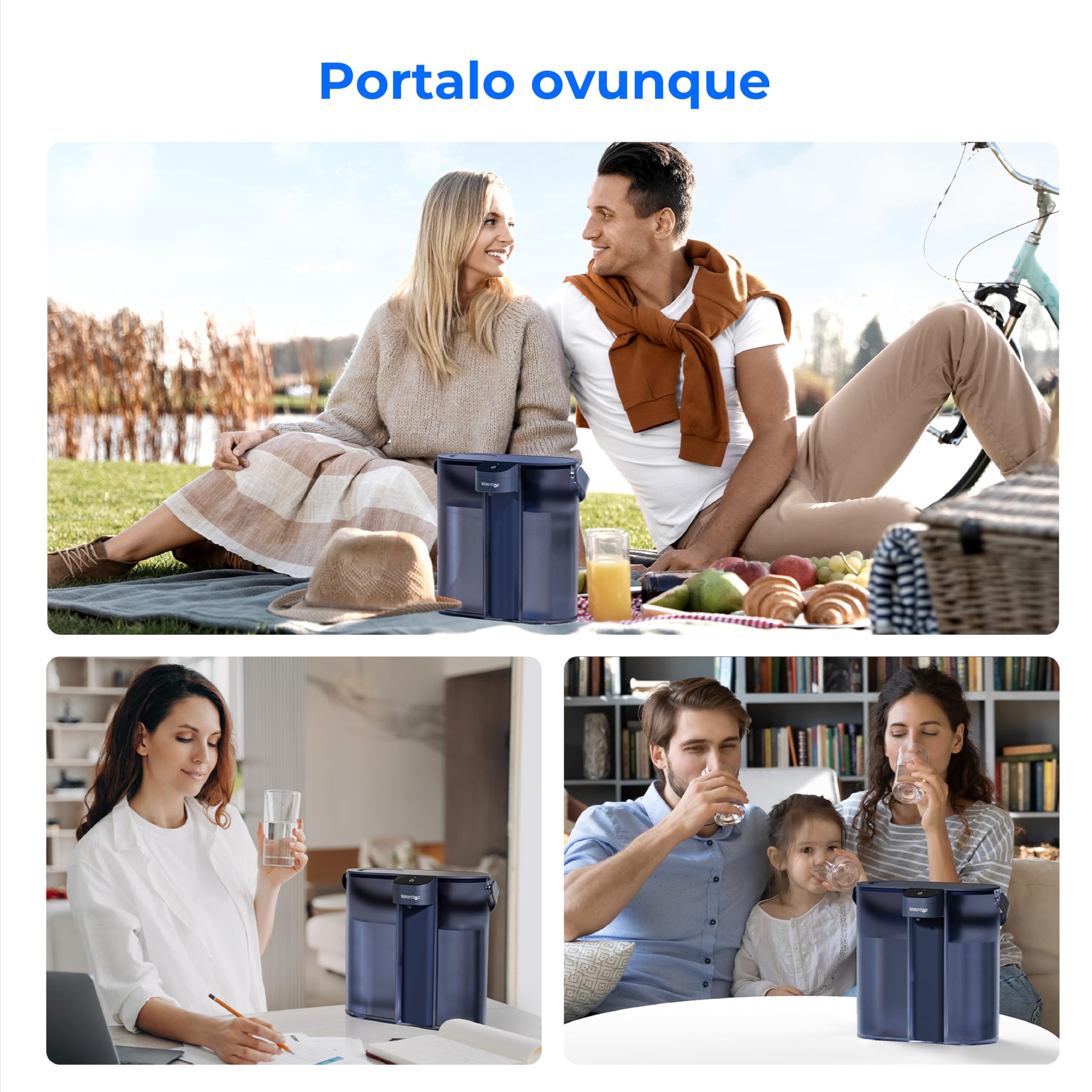 Waterdrop Caraffa Filtrante per Frigorifero Elettrico Istantaneo con Filtro 3 Mesi, Sistema di Filtraggio dell'Acqua da Banco, Riduce Cloro, Piombo, Mercurio, Riduce PFAS, 757 Litri, Blu