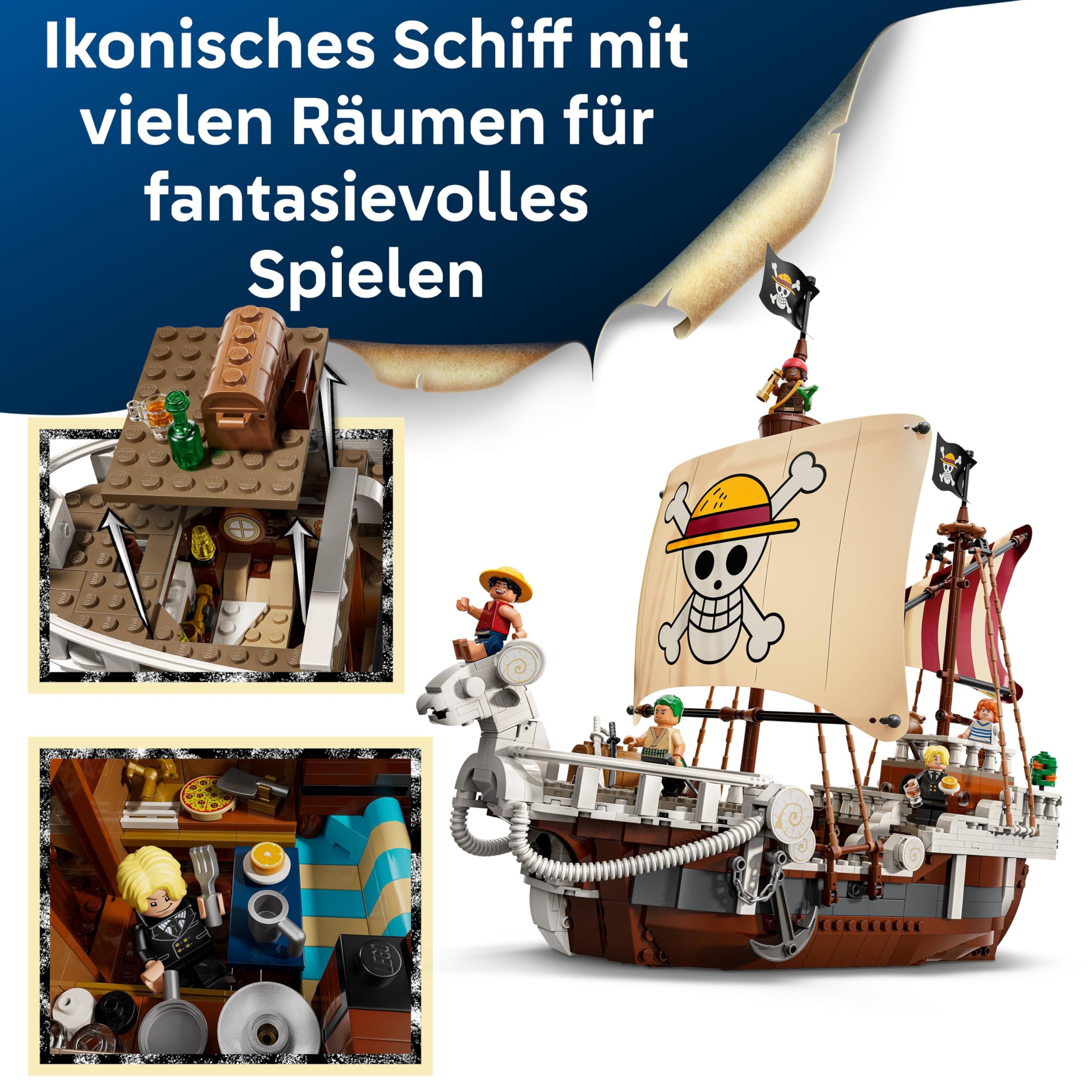 LEGO ONE PIECE - Das Piratenschiff Flying Lamb (Going Merry) - Spielset mit 5 Minifiguren - inkl. Ruffy, Zoro & Nami - Spielzeug zum Bauen - Geschenk für Jungen, Mädchen & Fans ab 10 Jahren - 75639