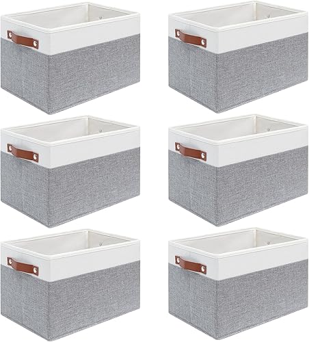 Miniatura 9 de Paquete de 6 cestas de almacenamiento de tela para estantes, contenedores de almacenamiento de armario para estantes, cestas de tela para organizar
