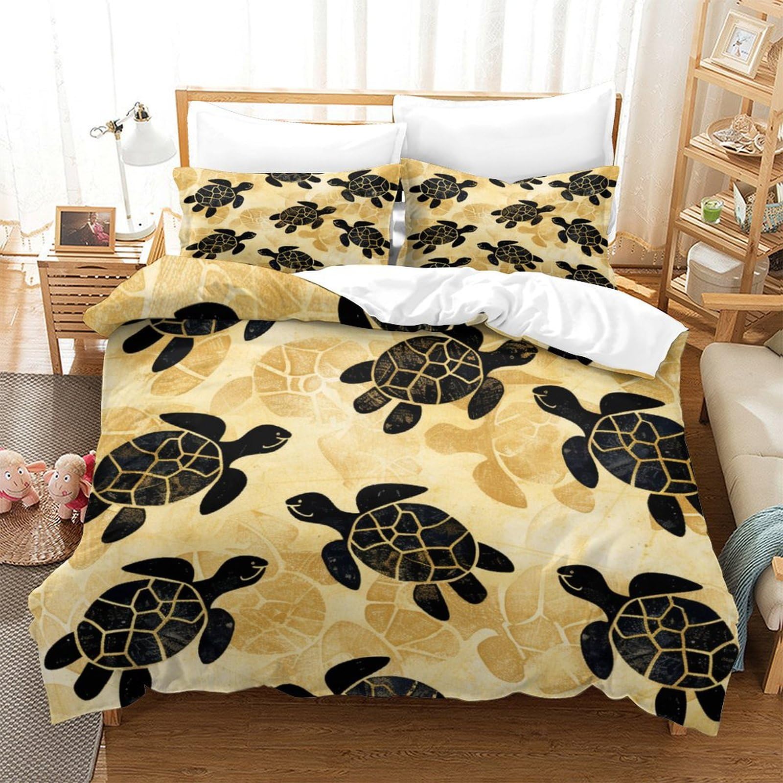 P1s9u7w5y Sea Turtle-8 3D Printed Turtle Pattern 3Pcs Microfiber Duvet Cover Set, 3D Sea Turtle Bedding Set King（220X240cm）