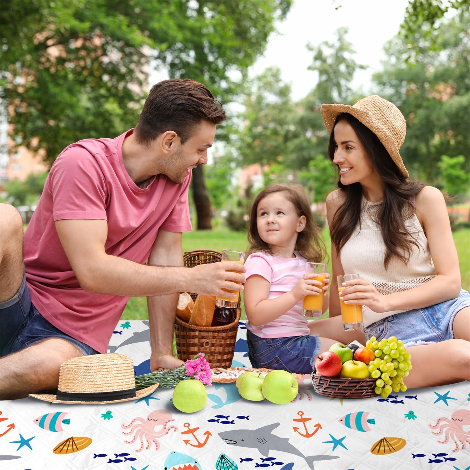 Neloheac Couverture Pique-Nique XXL 200x200 Cm – Imperméable, Isolante, Pliable Avec Poignée, Motif Fleur Pour Plage Camping BBQ
