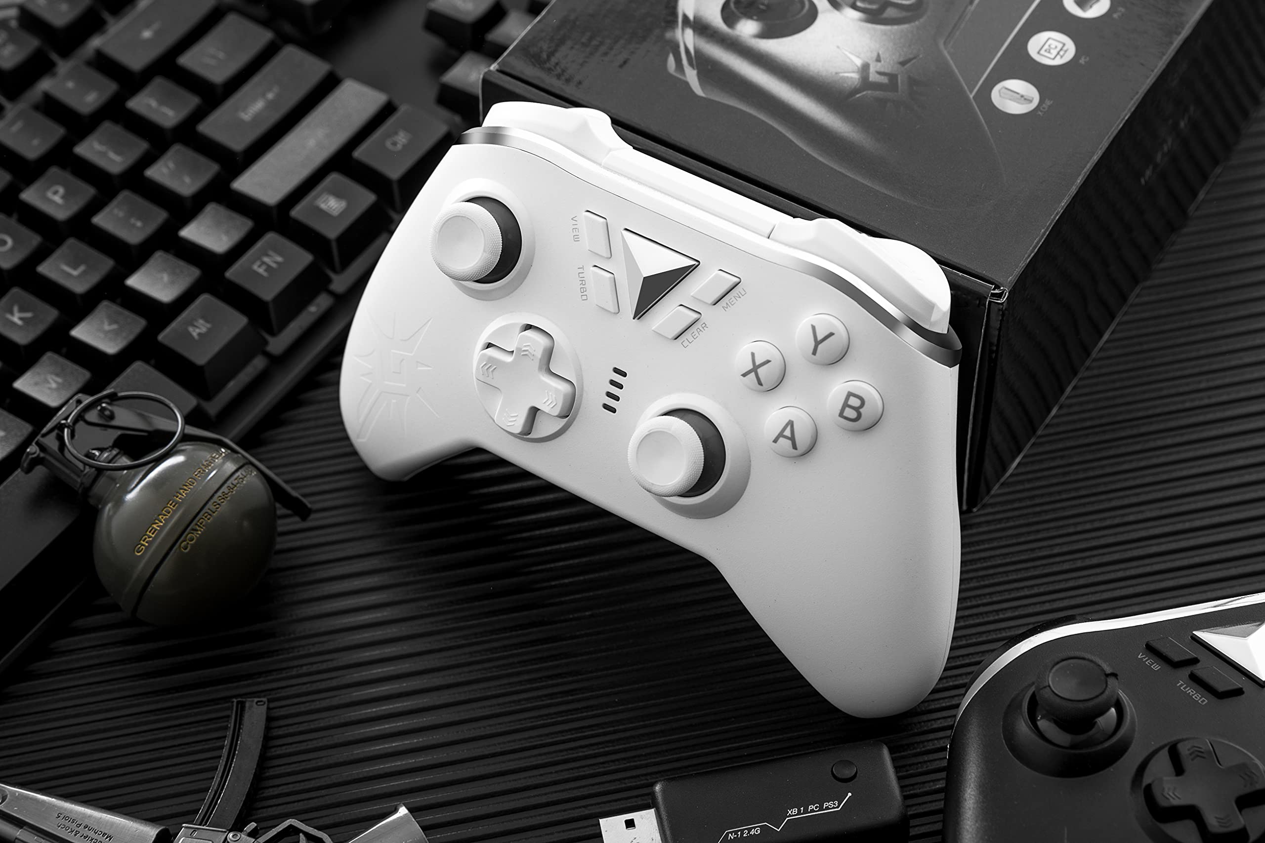 Mando inalámbrico para PC, 2.4G Inalámbrico Gamepad Controlador,Joystick Inalámbrico Compatible con P3/PC(White)