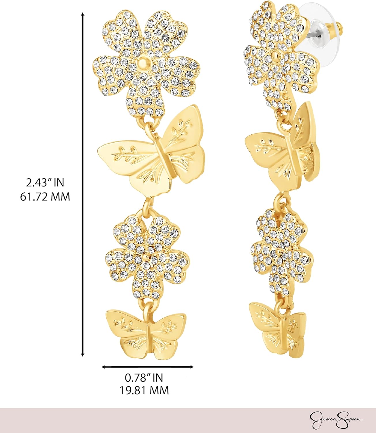 Jessica Simpson Gold-Tone Butterfly Earrings for Women, Drop or Hoop Earrings with Butterflies and Clear Crystals