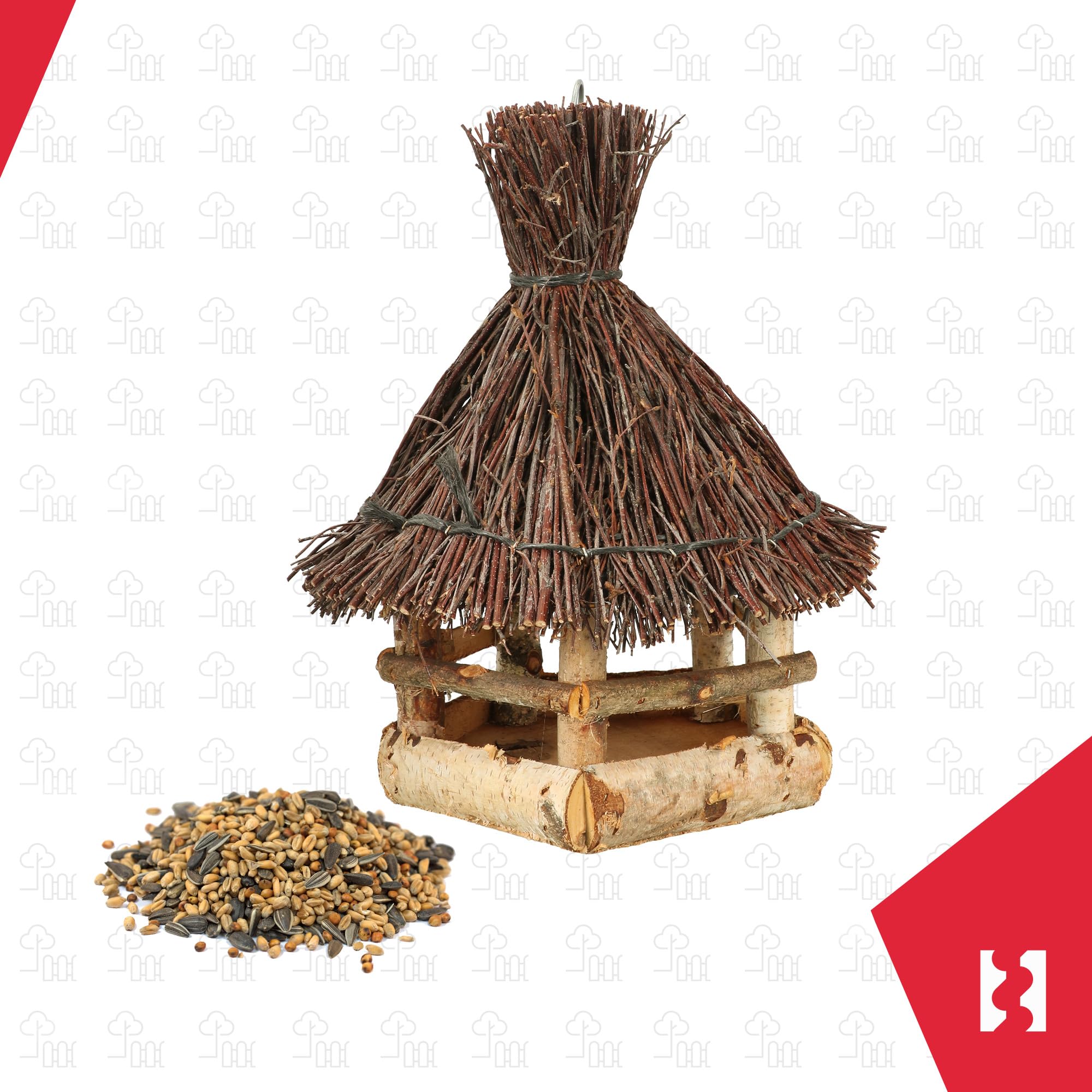 KOTARBAU® Comedero para Pájaros Colgante - Madera y Mimbre - 29x26 cm - Natural Marrón - Alimentador De Pájaros - Comedero de Madera para Exterior