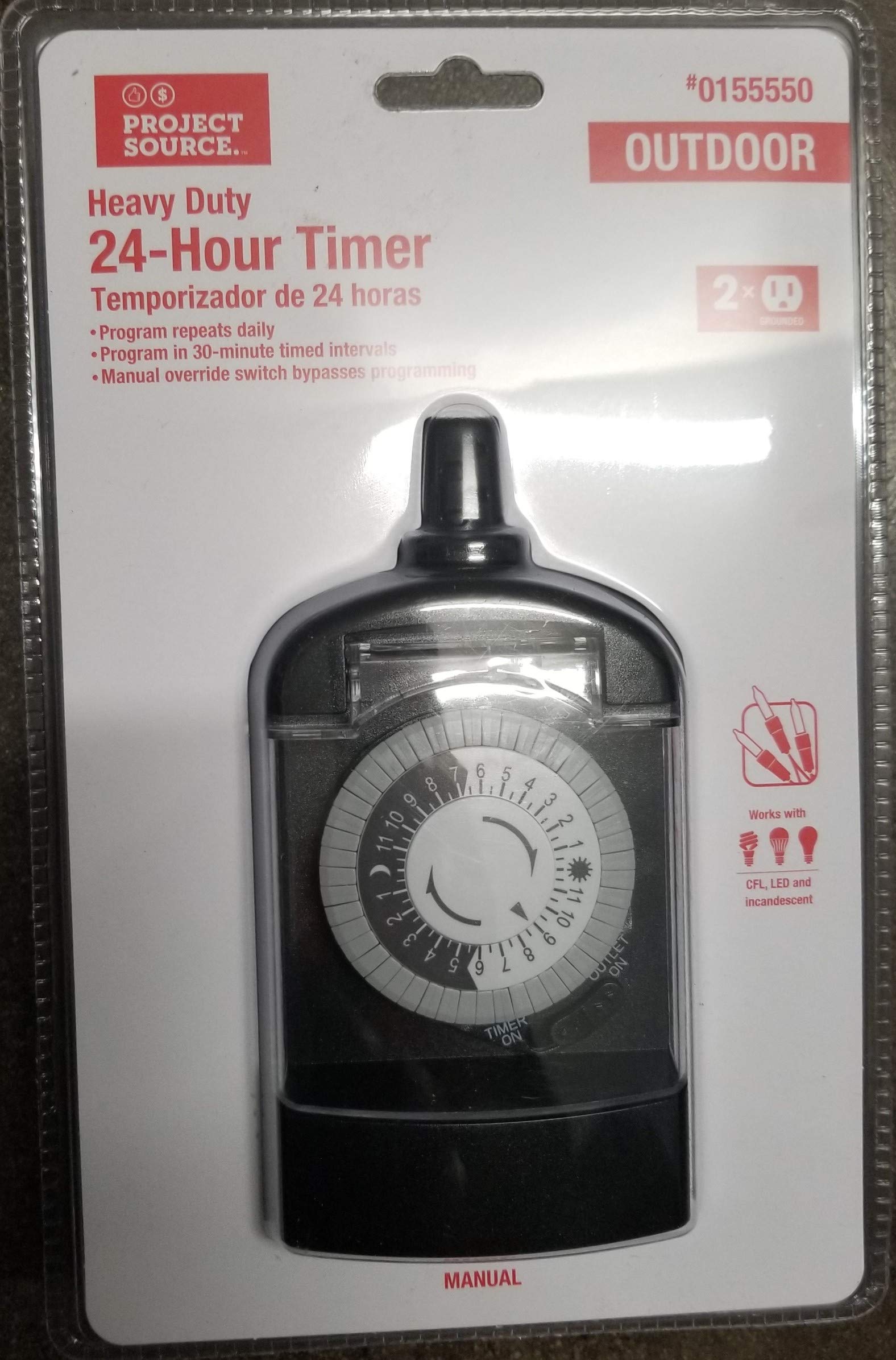 Birsppy Project Source Heavy Duty 15-Amp 2-Outlet Mechanical Residential Plug-in Countdown 24-Hour Timer