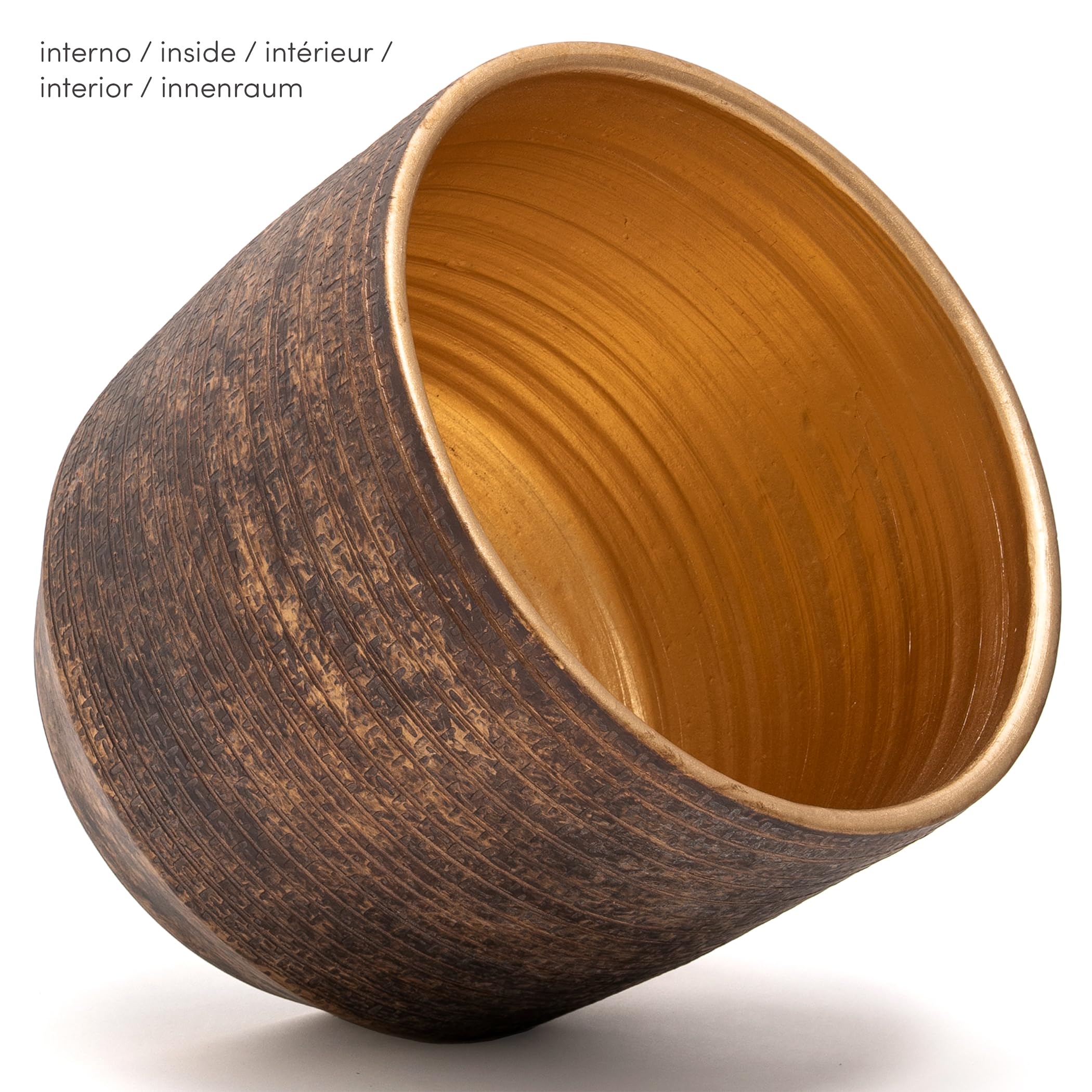 Grande e Elegante VASO in Terracotta | Vaso Decorativo Moderno per Piante, Fiori, Piante grasse, Piccoli Alberi | da Interno o Esterno. (Marrone/Oro, Ø35 - h.32cm)