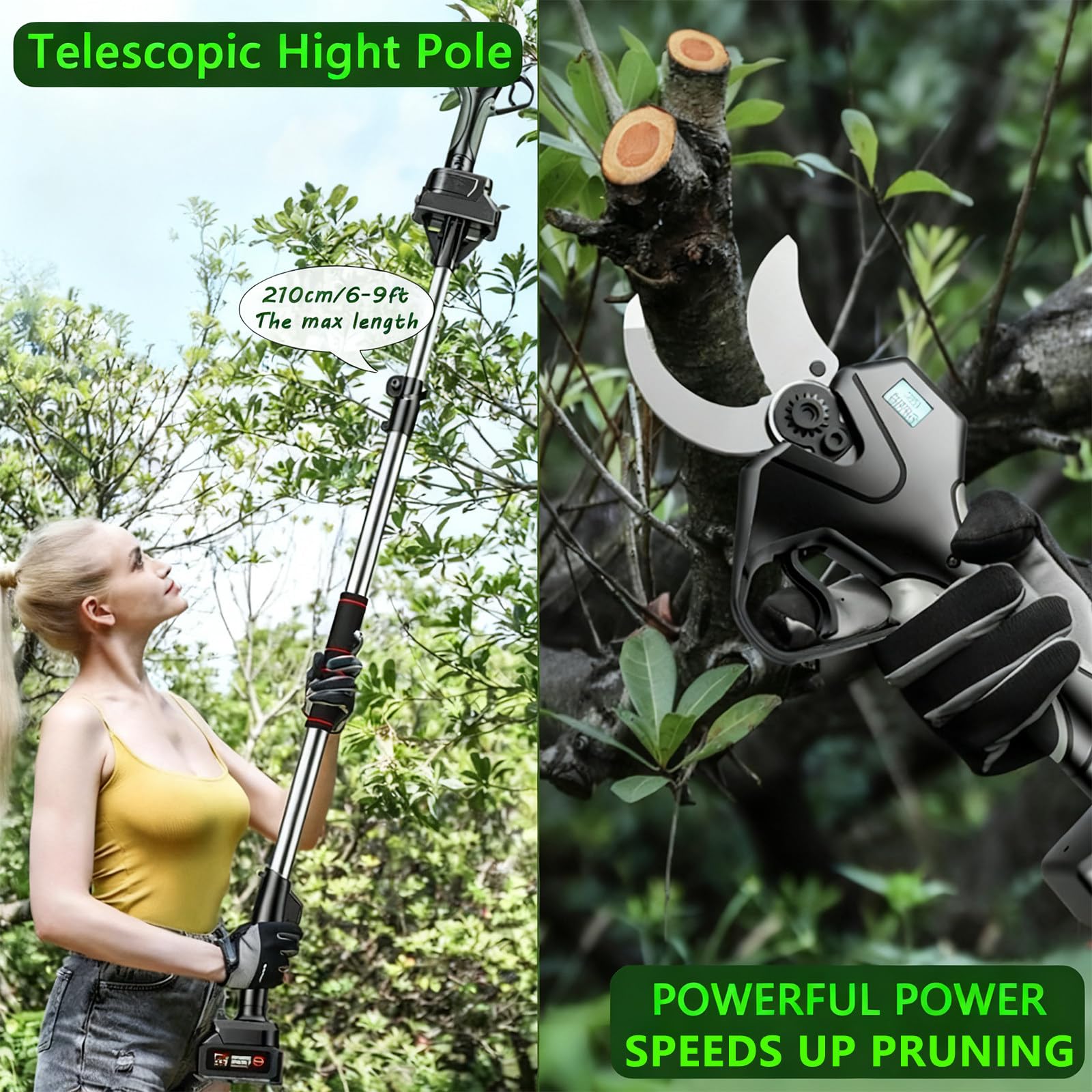 Podadora eléctrica inalámbrica de 50 mm con 2 baterías de 4500 mAh, para jardinería, árboles frutales y viñedos