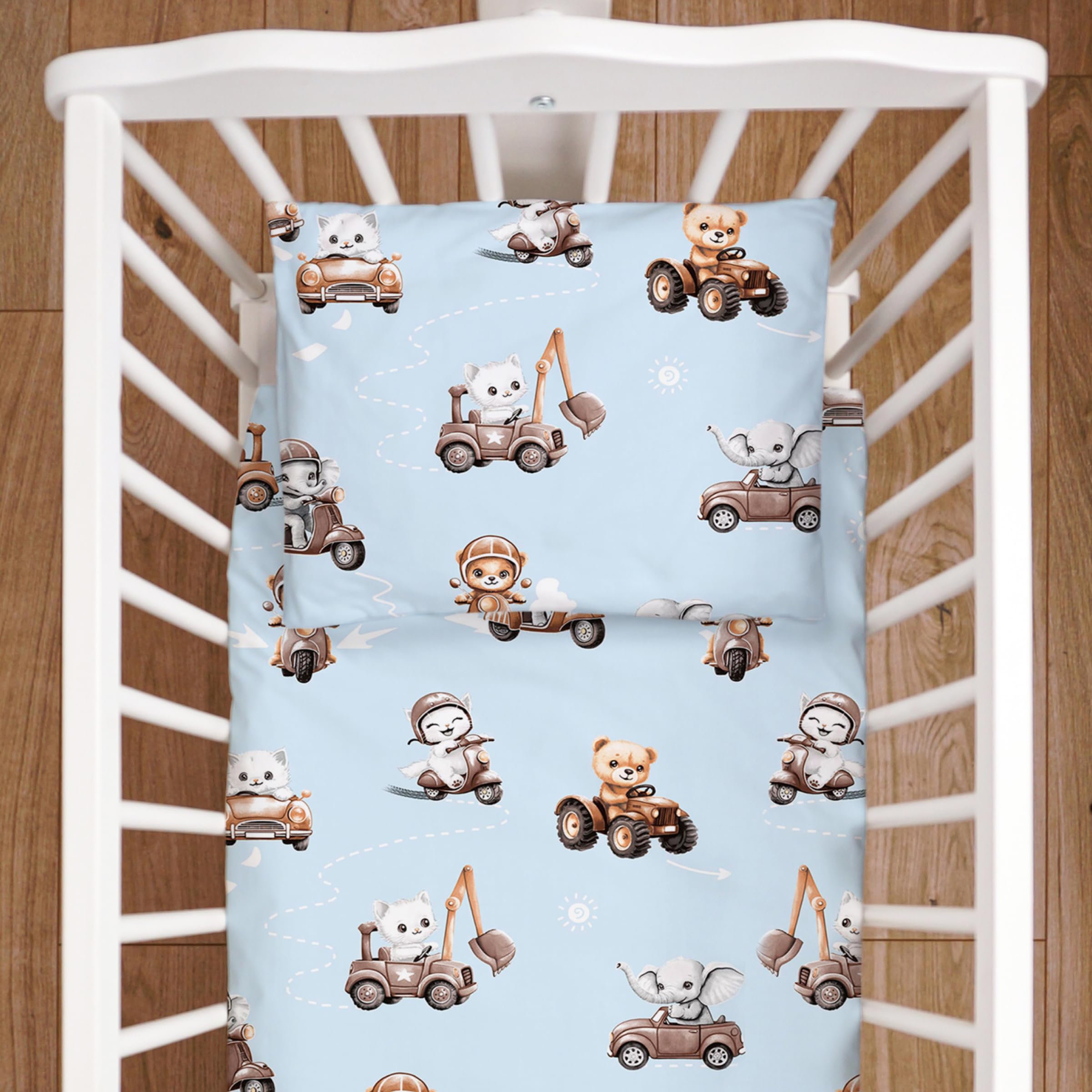 Baby Comfort 52 4 Piece Duvet Pillow Duvet Cover Pillowcase 80X70 Cm Bedding Set 12M+ (Animals In Transport)