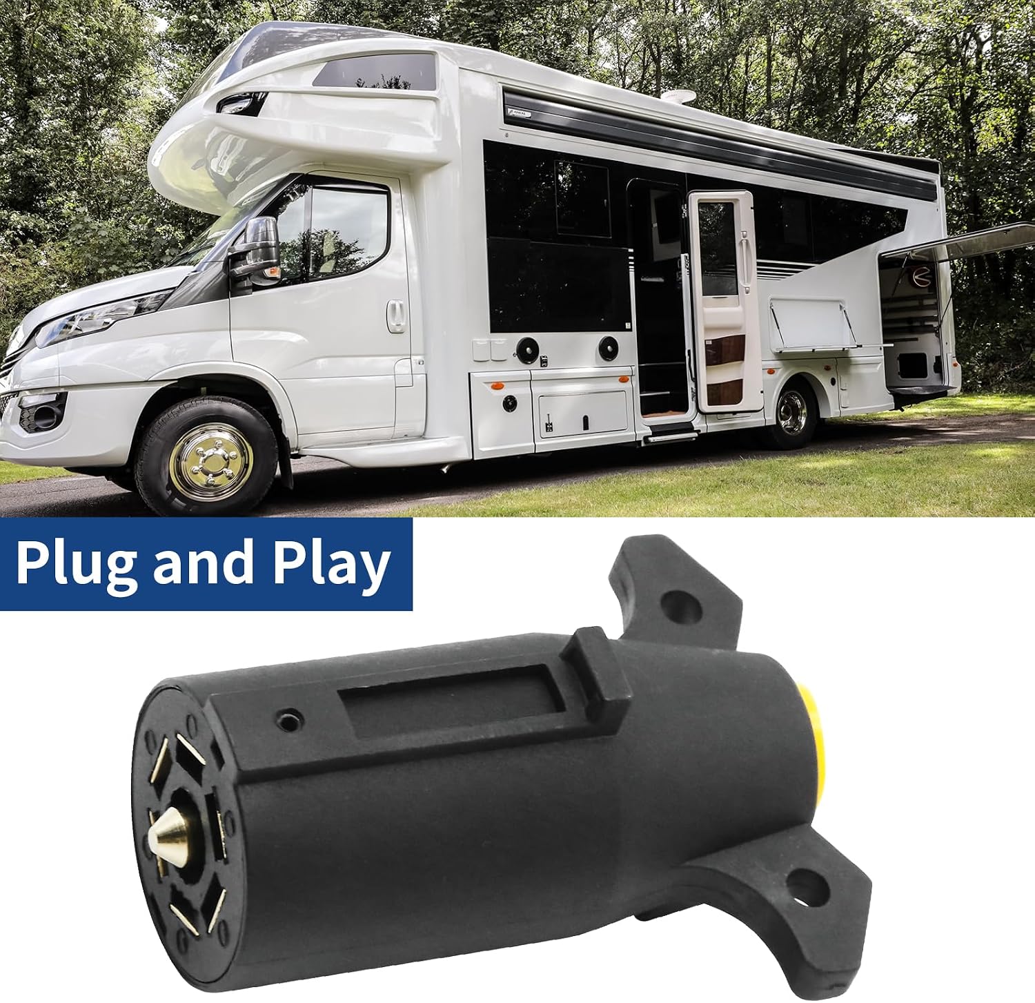 2 Pcs 7 Pin 12V Trailer Plug Connector, 7-Way Male End Trailer Light Wiring Harness Connector, Heavy Duty Round Trailer Towing Plug