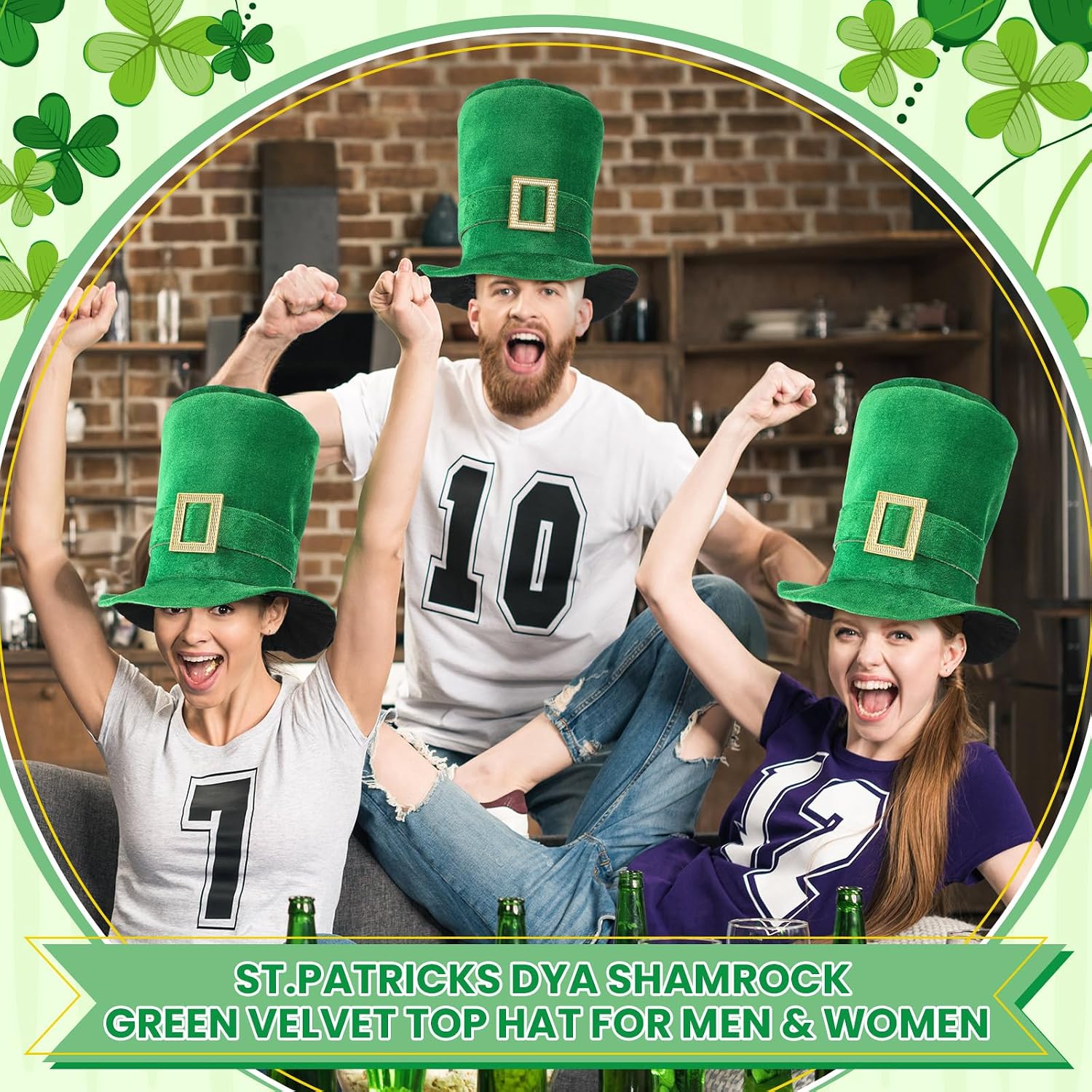 Patelai St. Patricks Day Top Hat Irish Green Shamrock Velvet Leprechaun Hat for Men Women Adult