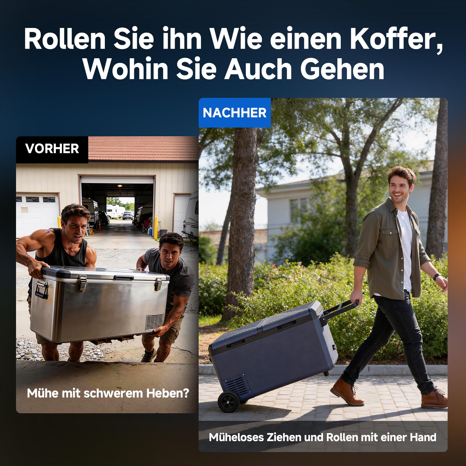 AAOBOSI 75L Kompressor Kühlbox, Kühlbox Elektrisch Dual Zone mit Rollen & Zuggriff, APP Steuerung, IPX4 Wasserdicht, -20°C bis 20°C 12V/230V – Ideal für Auto, Camping, Boot, Wohnmobil, Angeln Outdoor