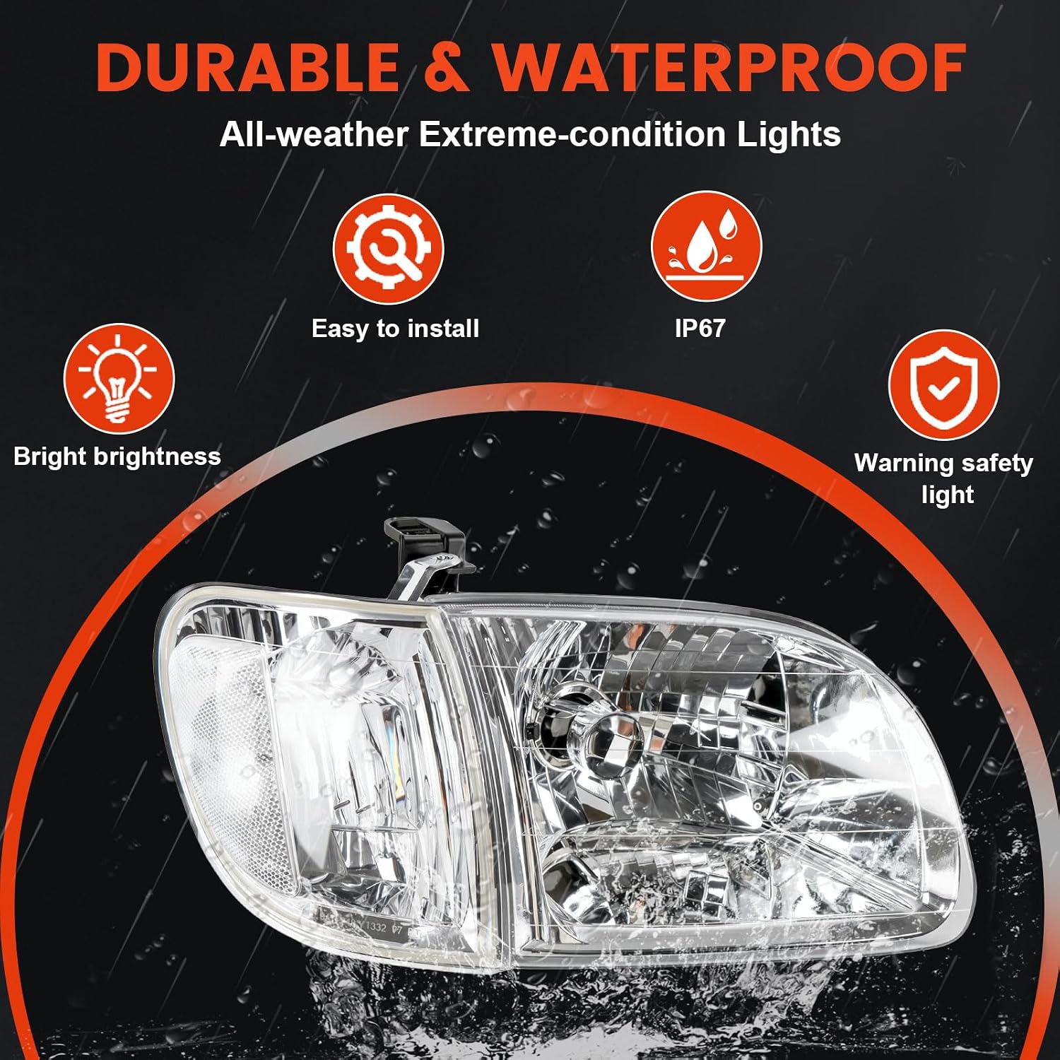 Headlights Parking Lights Compatible with 2000-2004 Toyota Tundra White Head Lights Lamp Replacement for TO2530135 TO2531135