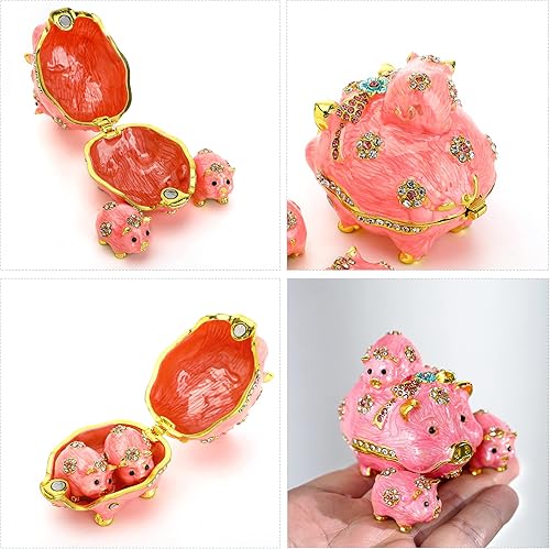 Miniatura 7 de YU FENG Pintado a mano esmaltado cerdo rojo y cisne azul joyería animal caja de baratija