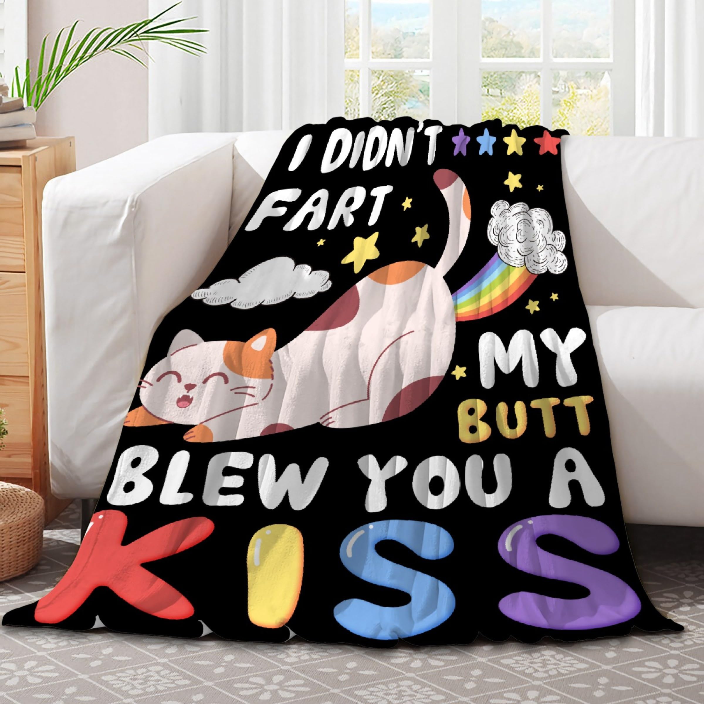 Atthadassi Cat I Did't Fart My Butt Blew You A Kiss Blanket Gifts Super Soft Flannel Blankets for Bed Sofa Living Room Bed Throw Room Decor Blankets for Adults Teen Boy Girls 30