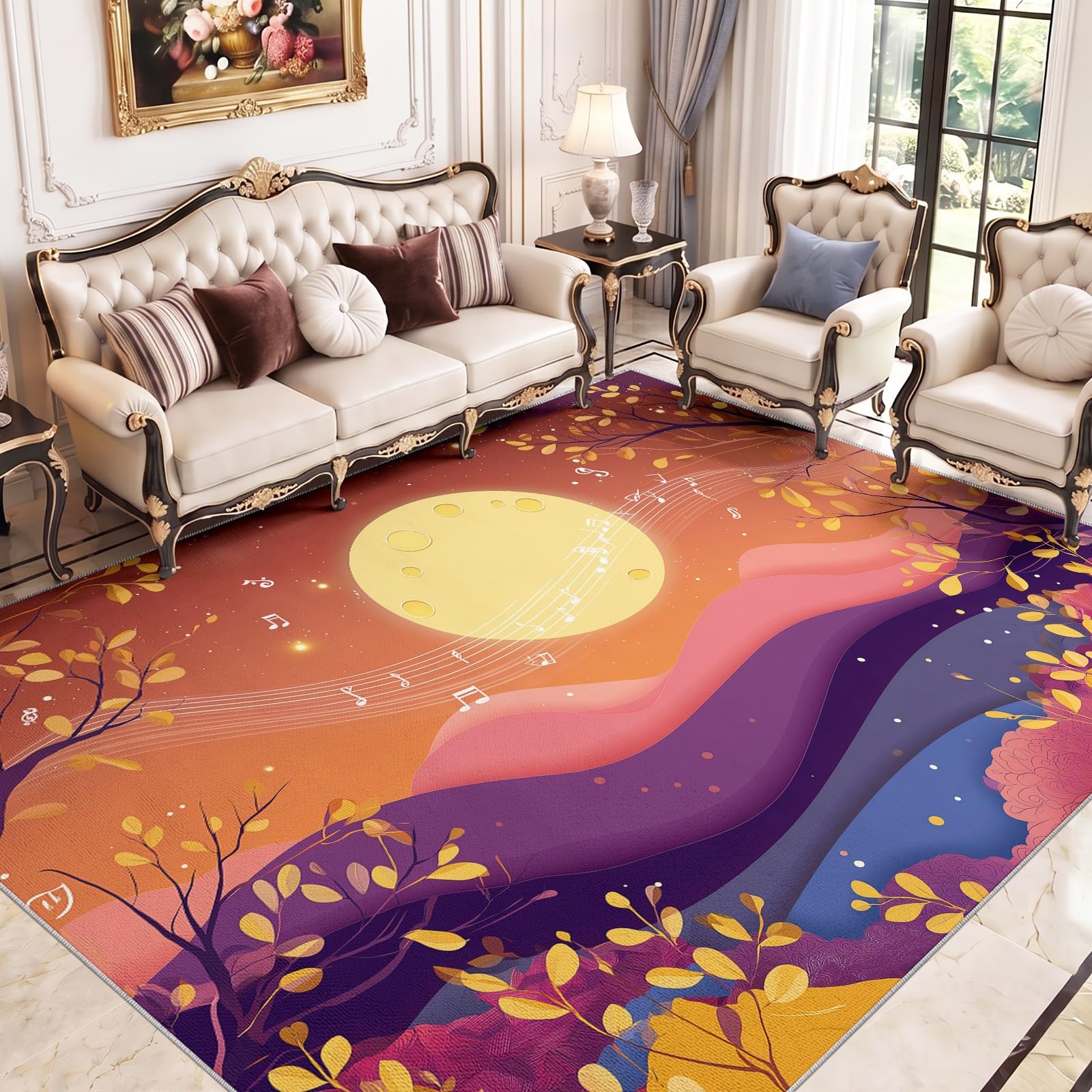 Vagues Soleil Couchant Tapis Poil Ras Lavable 160x230 cm pour Salon Chambre