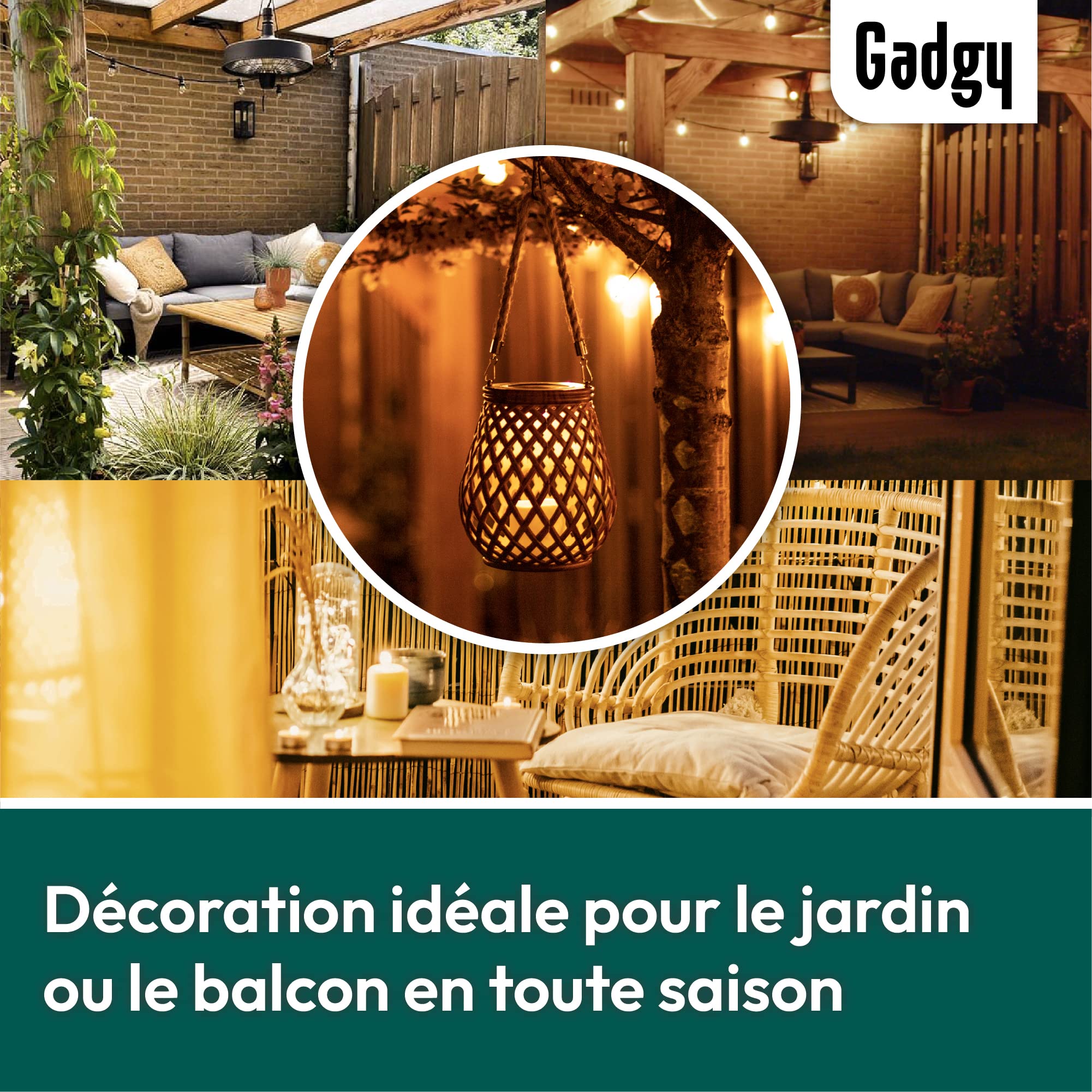 Gadgy Lot de 2 Lanternes Solaires Extérieures LED Effet Rotin pour Jardin Terrasse Balcon