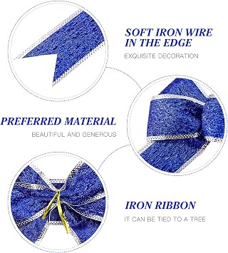 SUPVOX 5pcs/Pack Large Christmas Bow Glitter Glittering FabricGold Gift Ribbon Tree Decorations Presents Kids (Blue)