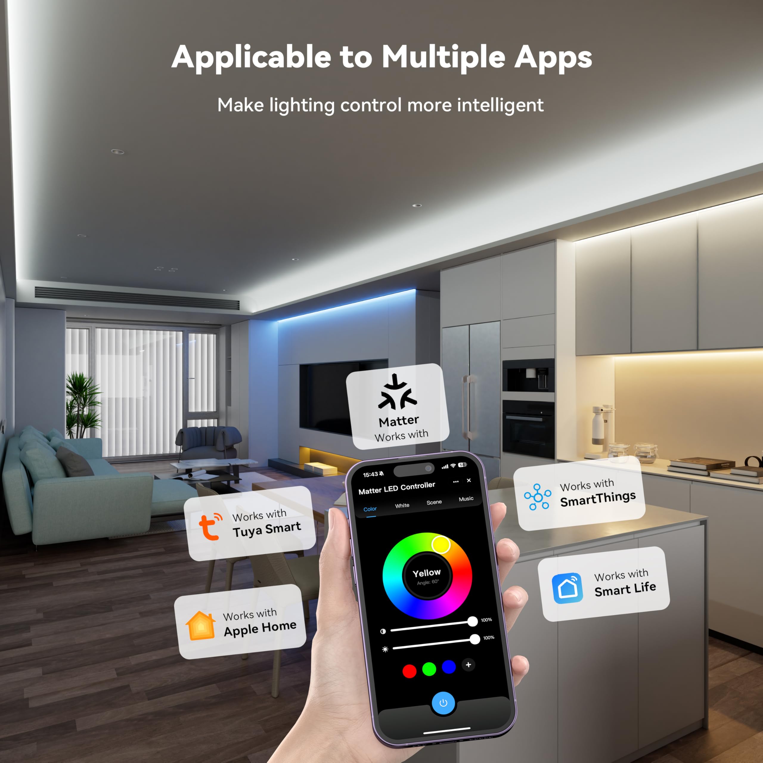 MIWISE Matter LED Controller,Controlador WiFi dimmable para luz de tira led,Compatible con Alexa/Google/Apple Home/Siri,para luz de tira led de color único/CCT/RGB/RGBCCT/RGBW COB,DC12-48V