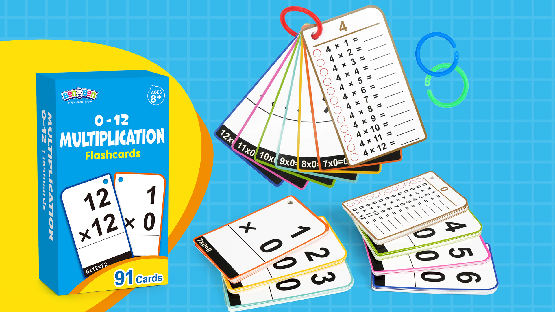 Amazon.com: BenBen Multiplication Flash Cards 0-12, 91 Cards