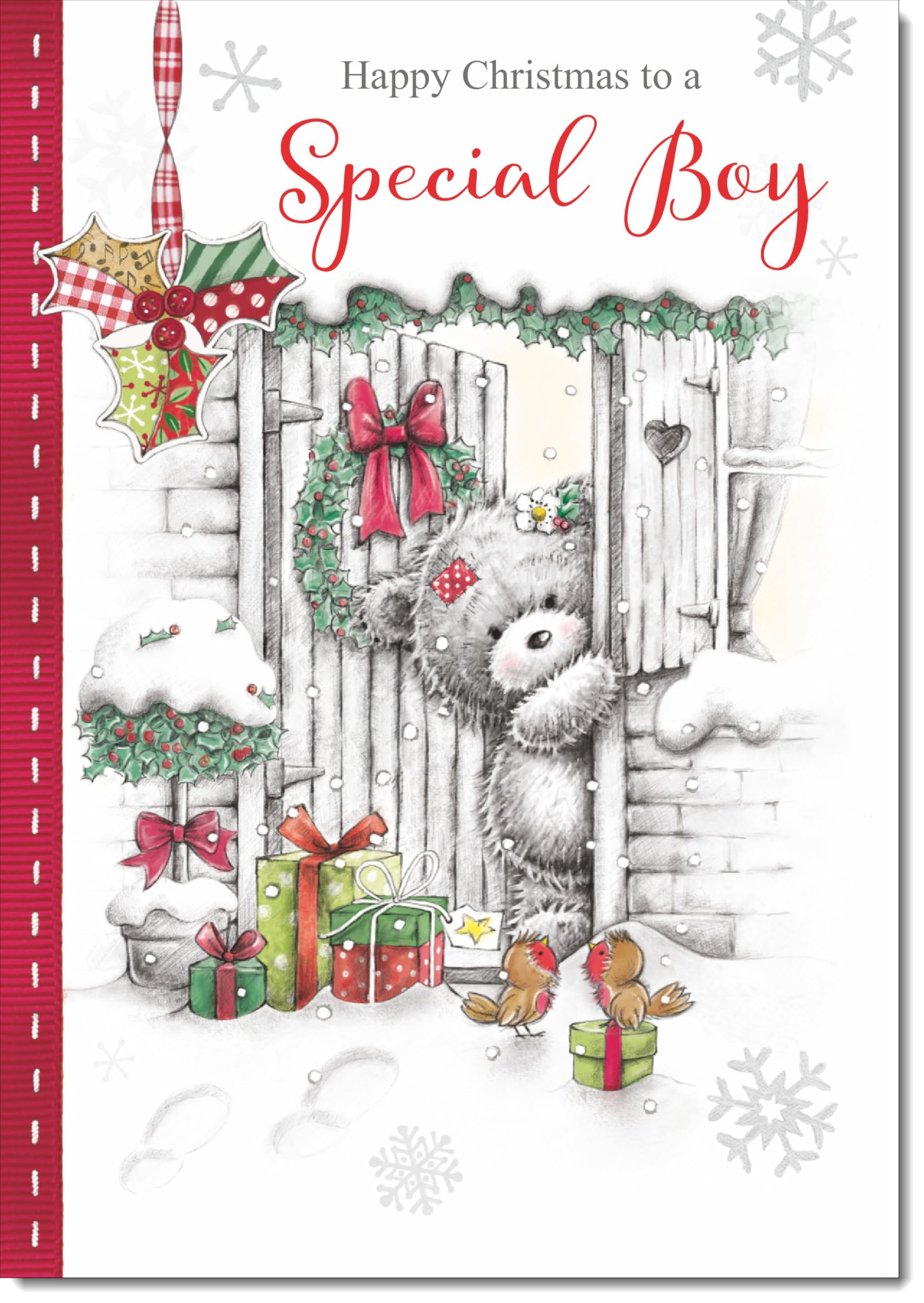 doodlecards Special Boy Christmas Card Grey Bear in Snow Large A4 Size Christmas Card for Special Boy with Plain Envelope