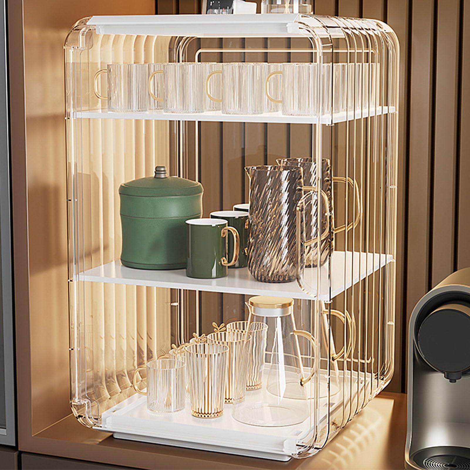 shenruifa Cup Storage Rack Stackable Plastic Clear Cup Organizer Box for Cabinet Desktop,Home Kitchen Pantry Refrigerator Organization and Storage (Large White)