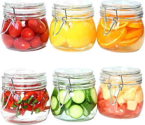 Tarros de vidrio con tapa hermética de 16 onzas (juego de 6) recipientes herméticos de vidrio Mason de boca ancha, a prueba de fugas para café,