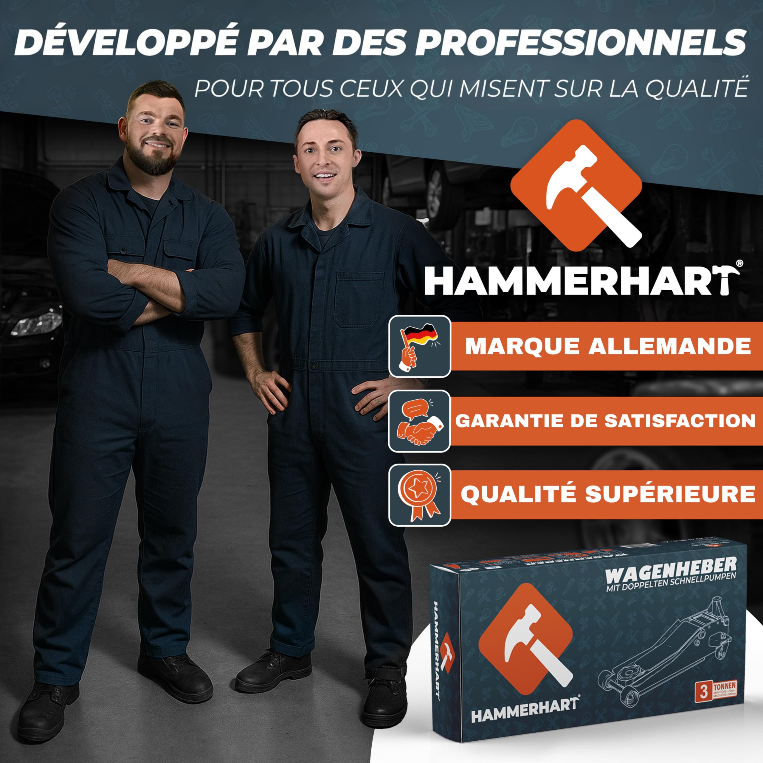 Cric hydraulique 3T | Cric certifié TÜV & GS | Cric Voiture Compact avec Une Hauteur de Levage de 75 à 500 mm [Vainqueur du Test] Cric avec revêtement en Caoutchouc, à Double Piston et T poignée