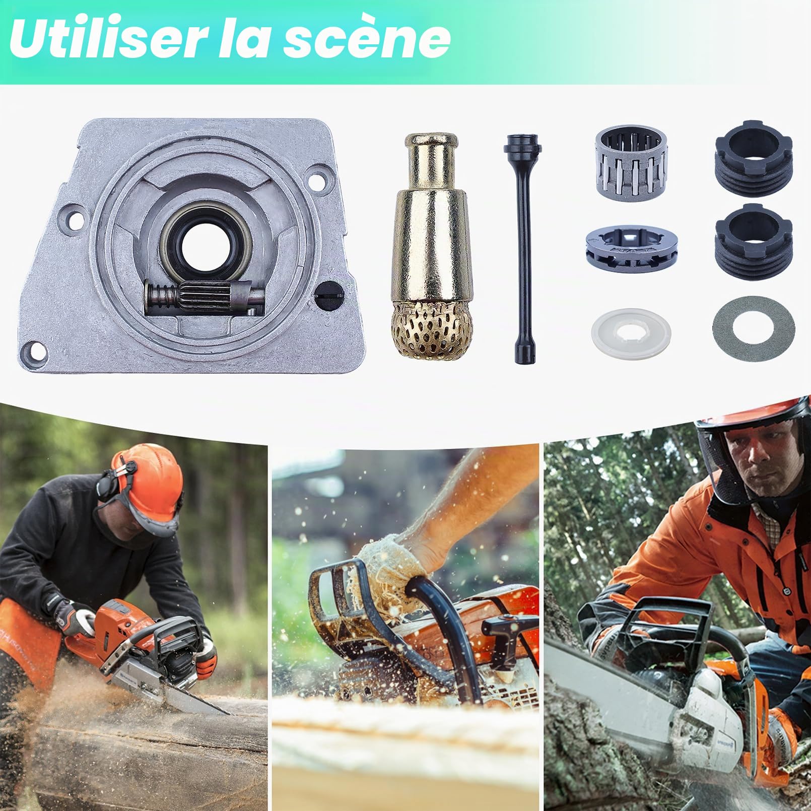 Adefol Pompe à huile Tuyau de filtre à huile Vis sans fin Kit pour Husqvarna 61 66 266 XP 268 272 272XP Tronçonneuse Avec Roulement à aiguilles Pignon de jante