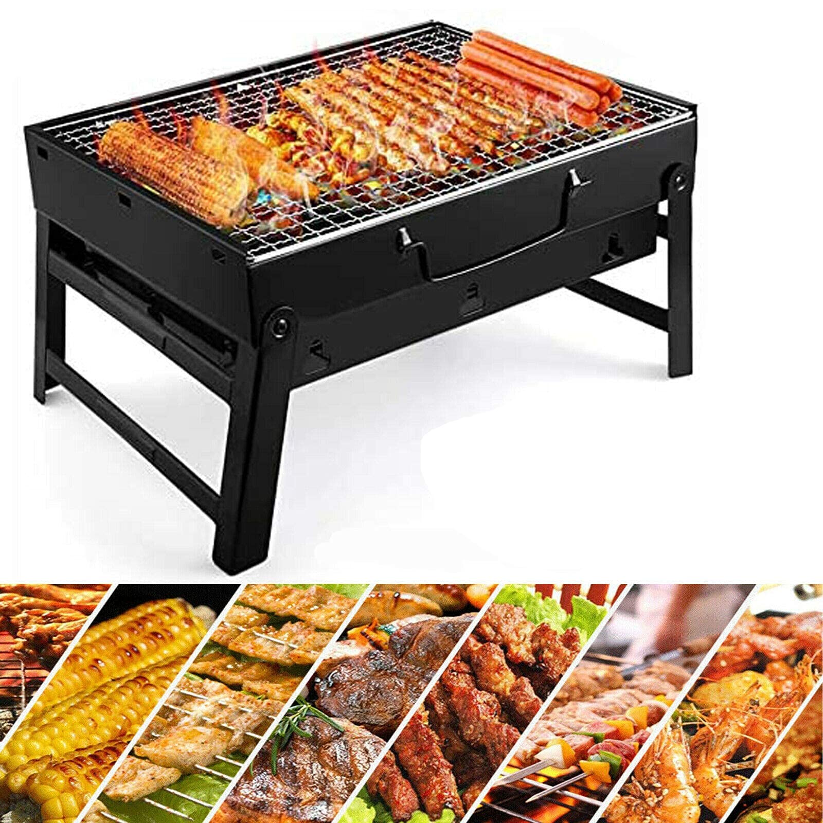 Grill Ogrodowy, Przenośny Grill Dla 1-8 Osób, Średniej Wielkości, Na Węgiel Drzewny, Stół Kempingowy, Przybory Ogrodowe, Czarny