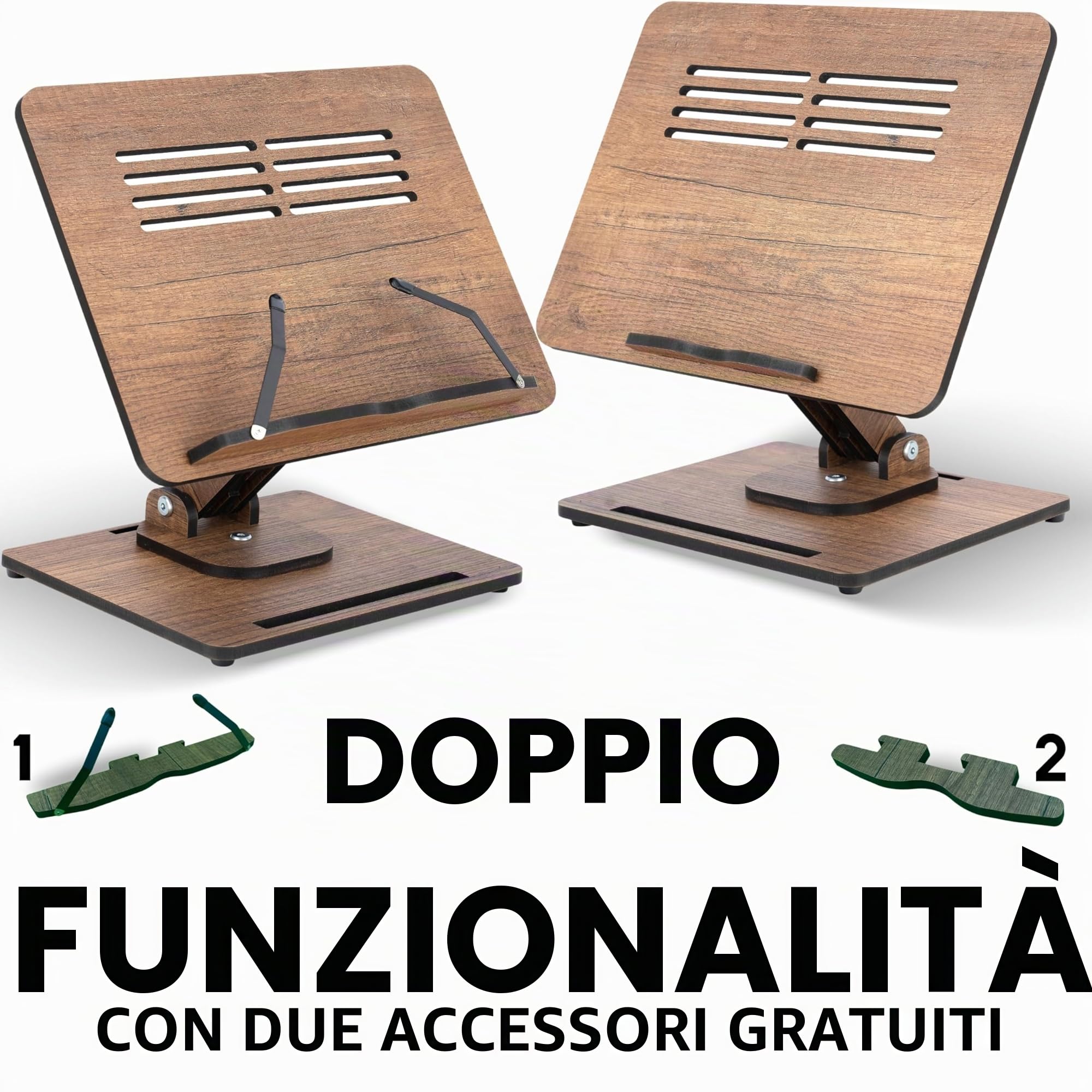 Vigo Wood Supporto per Libri - Leggio in Legno Pieghevole e Supporto per Laptop - Regolabile, Pieghevole, Scaffale per Libri - Accessorio da Cucina e Ufficio per una Lettura e Lavoro Comodi