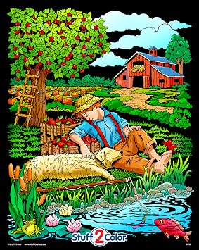 Stuff2Color Boy Fishin - Fuzzy Velvet Coloring Poster For Kids and Adults - Arrives Uncolored - Great Indoor Coloring Project or Quiet Time Activity
