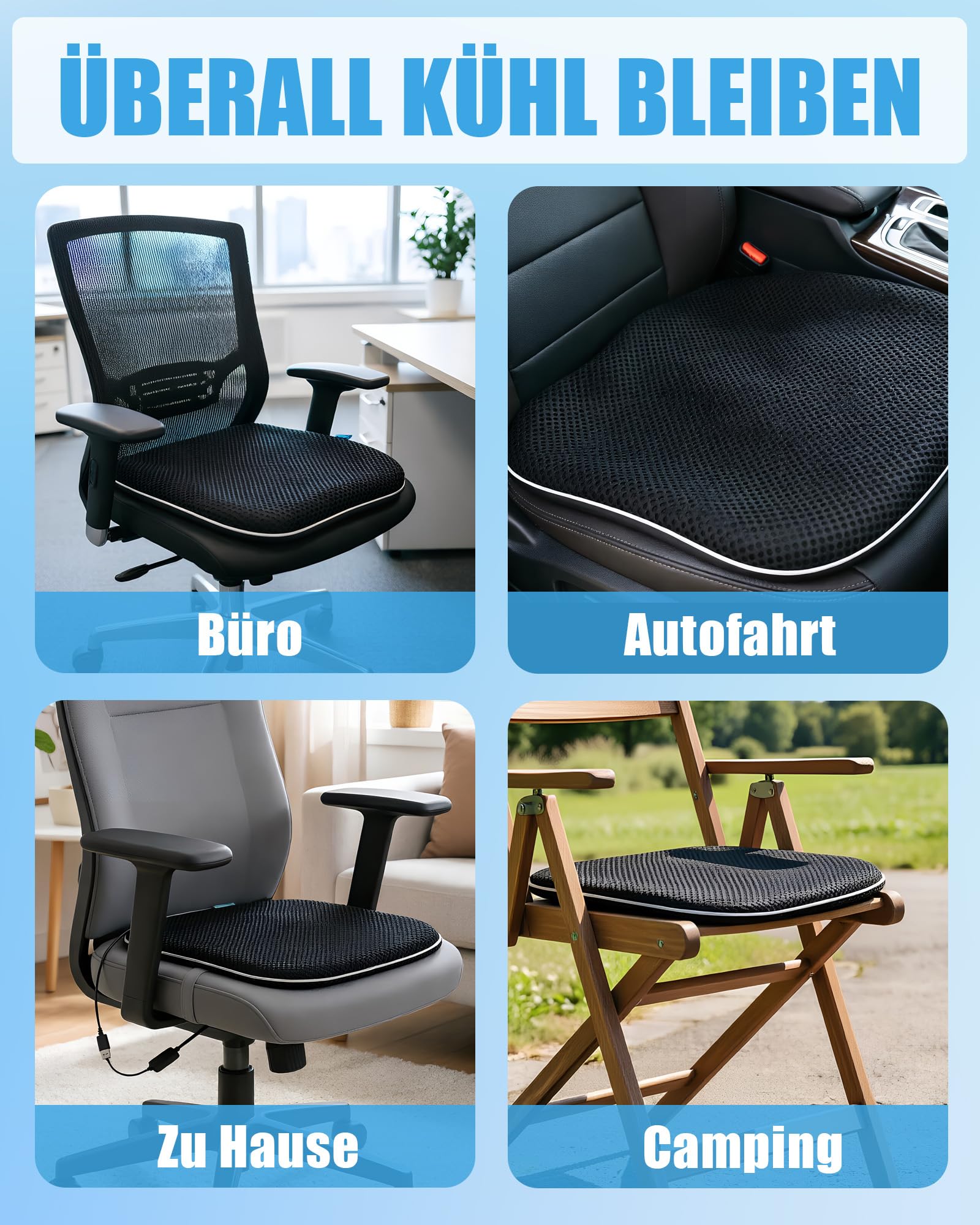 Sitzkissen mit Ventilator, Kühlende Sitzauflage mit Auto-Sensor