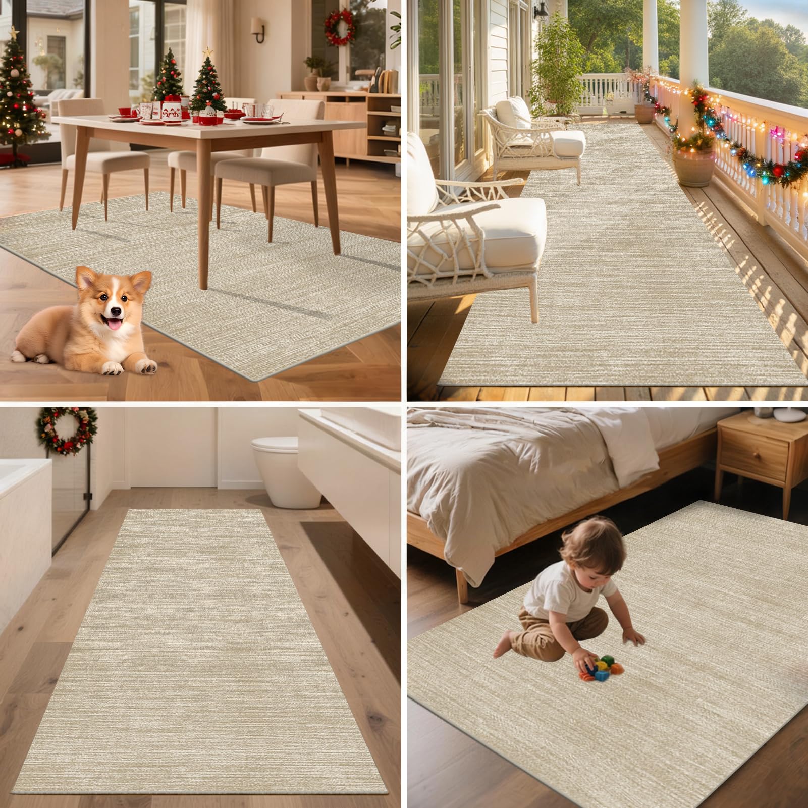 Tappeto Cucina Antiscivolo Lavabile Tappeto Tappeto Ingresso Corridoio Passatoia Corridoio Tappeti Tappeti Stretti per Cucina Soggiorno Camera da Letto 60 x 380 cm Beige