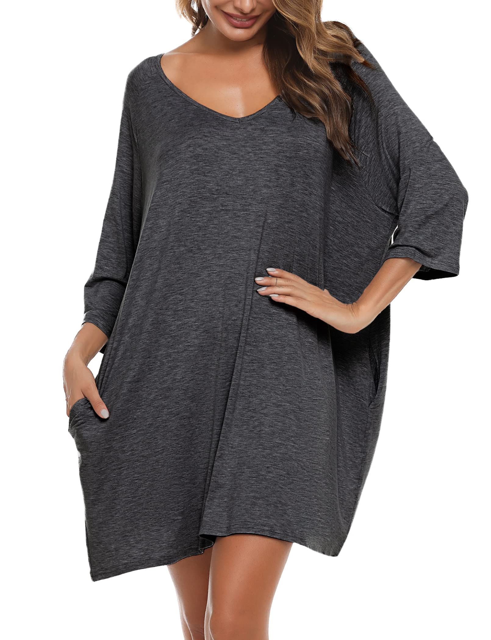 Bresdk Nachthemd Damen Schlafshirt Kurzarm Baumwolle Große Größen Sleepshirt Oversize Sommer Nachtwäsche Frauen Schlafkleid