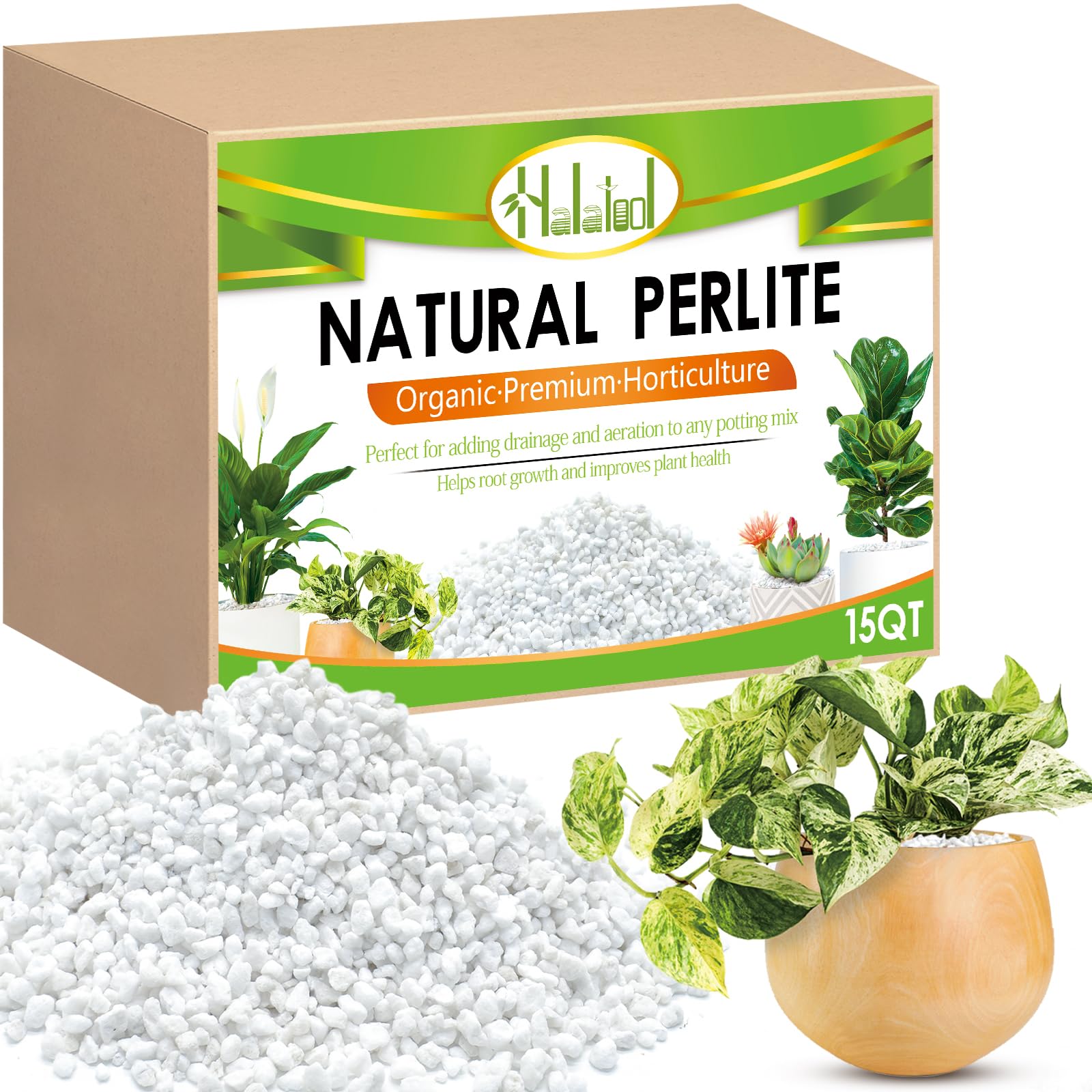 Halatool 15 QT Perlite 3-6 mm Horticultural Organic Perlite Bulk for Plants Natural Potting Soil Mix Additive for Indoor & Outdoor Planting