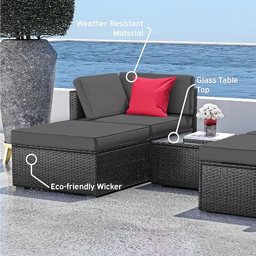 Miniatura 5 de Nestl Juego de muebles de patio al aire libre  Juego de muebles de patio para exteriores, juegos de muebles de patio de 5 piezas con sofá al aire