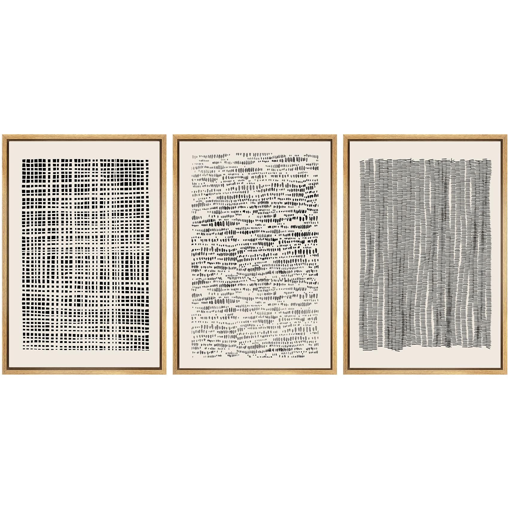 SIGNWIN Framed Canvas Print Wall Art Set Blue White Grunge Geometric Pattern Abstract Shapes Cozy Neutral Decorative Contemporary Minimal for Living Room, Bedroom, Office - 24"x36"x3 Natural — view 137