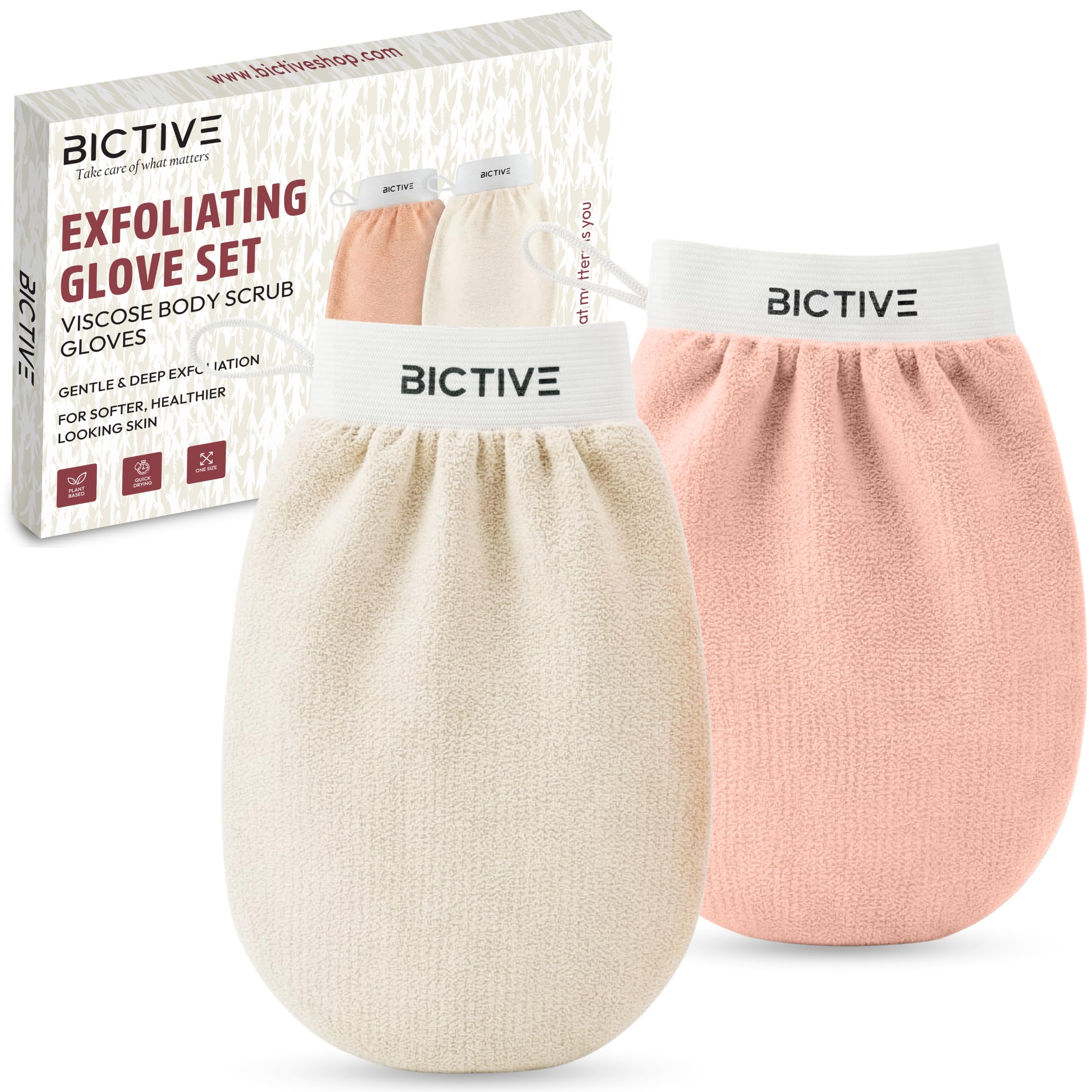 BICTIVE Set de 2 Guantes Exfoliantes Corporales para la Ducha Fabricados en Fibras de Origen Vegetal. Guante de Crin para Eliminar Piel Muerta. Manopla Kessa Hammam, Mejora la Apariencia de la Piel - 1