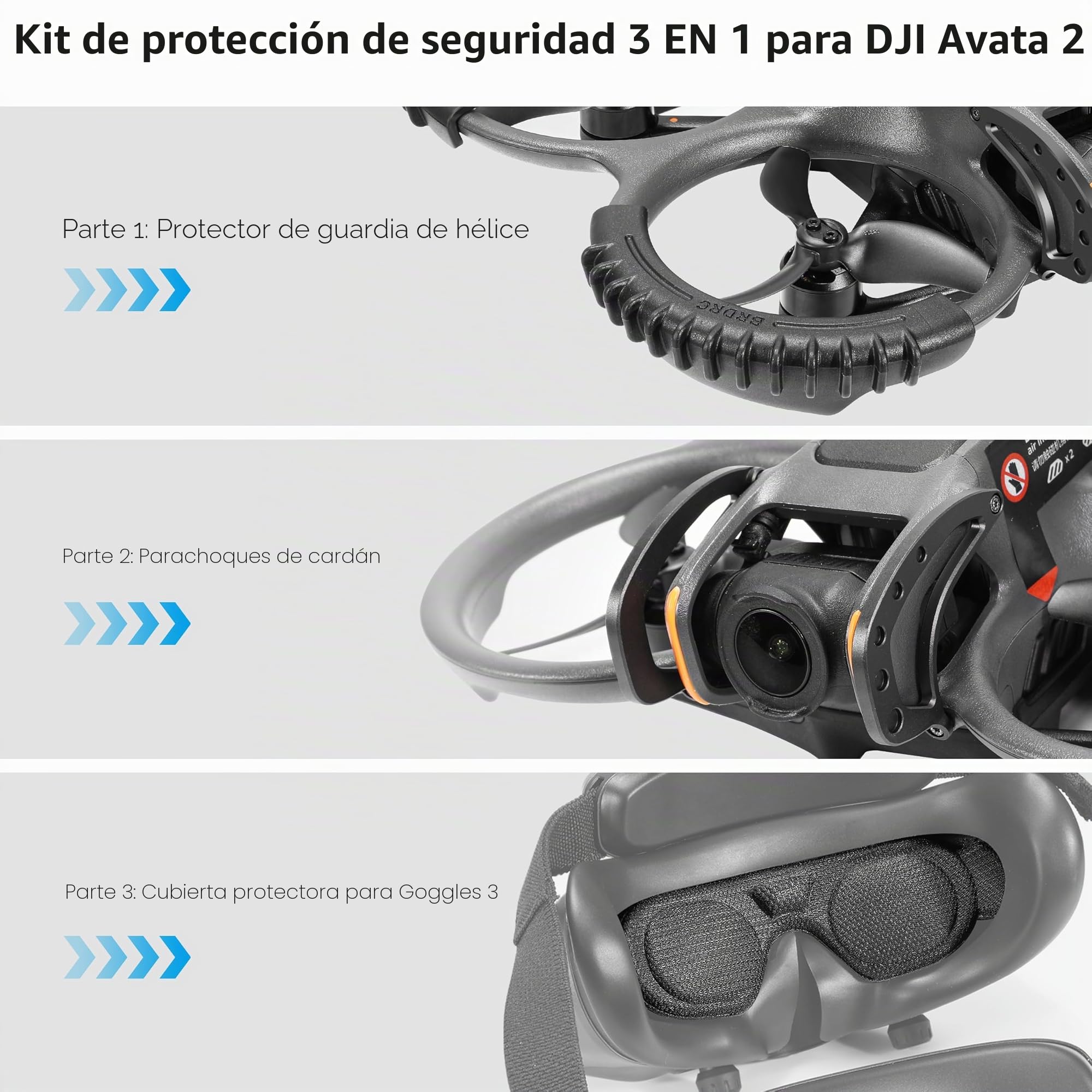 FPVtosky 3-IN-1 - Accesorios de protección para DJI Avata 2: Protección de hélice + protector de lente + cubierta de lente, Negro