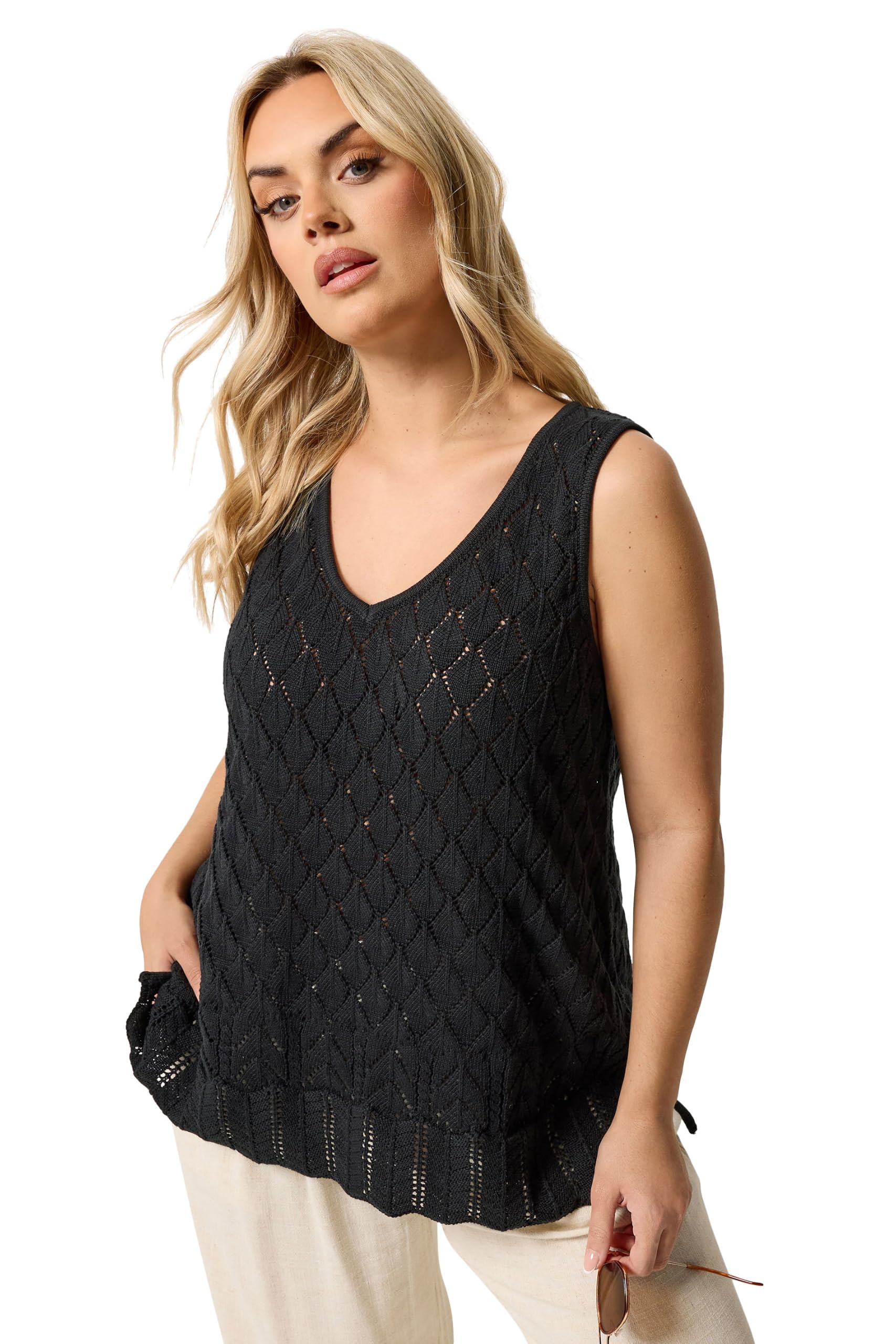 Yours Curve Pointelle Knitted Vest Top - Women's - Plus Size Curve
