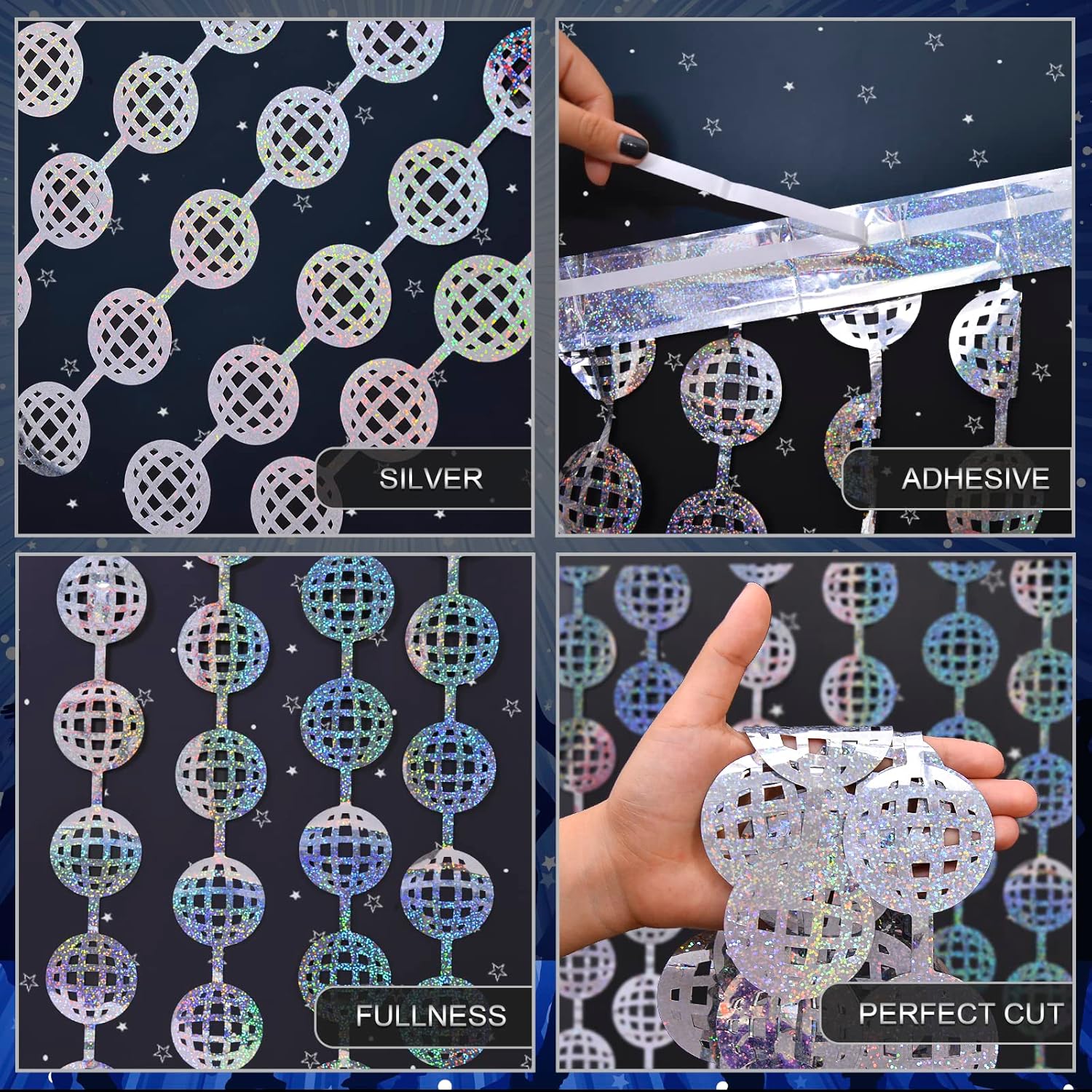 Disco Party Decorations, 2 Pack Disco Ball Photo Booth Props, 3.3x6.6 ft Silver Foil Fringe Curtains Photo Backdrop for Birthday 70s 80s, Decades, Taylor, New Years Eve Party Decor - Image 3