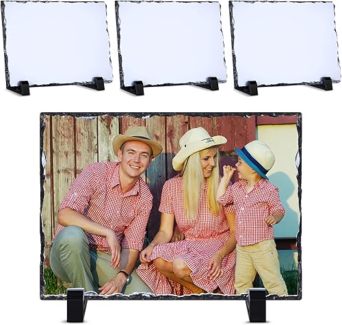 Miniatura 8 de 4 piezas de sublimación de pizarra en blanco rectangular personalizada, marco de fotos de pizarra de piedra mate de transferencia de calor con