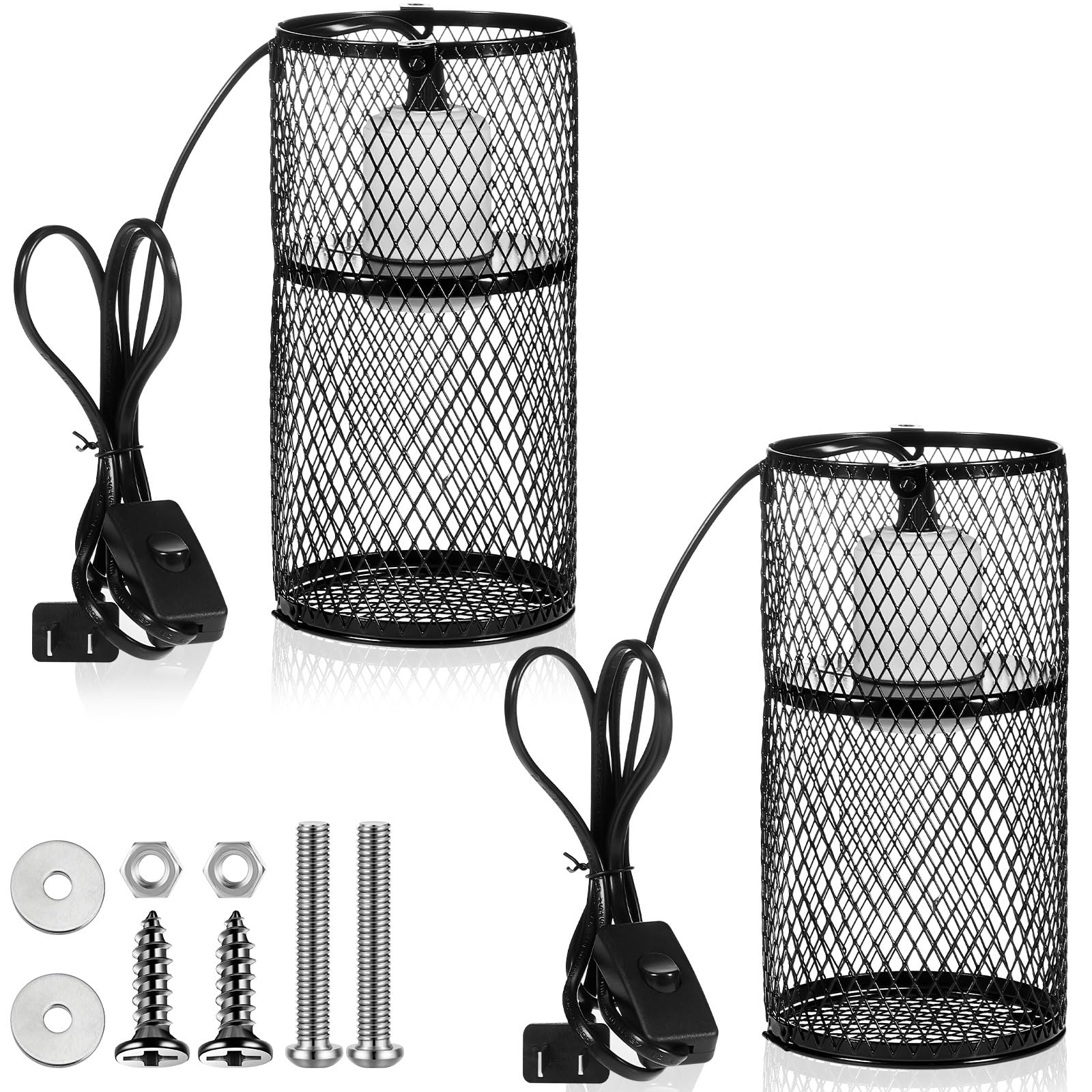 VIHOSE 2 Pcs Reptile Heat Lamp Guard with 150W Ceramic Heat Emitter Basking Anti Scald Heating Lamp Holder Mesh Cage Reptile Protection Lampshades for Lizard Snake Chick, Bulb Not Included