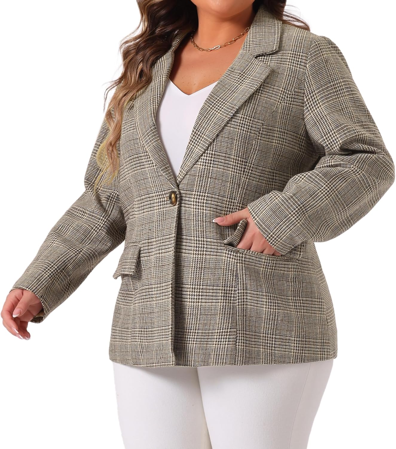 Agnes Orinda Blazers for Women Plus Size Plaid Notched Lapel Long Sleeve Business Casual Blazer Jackets - Image 2