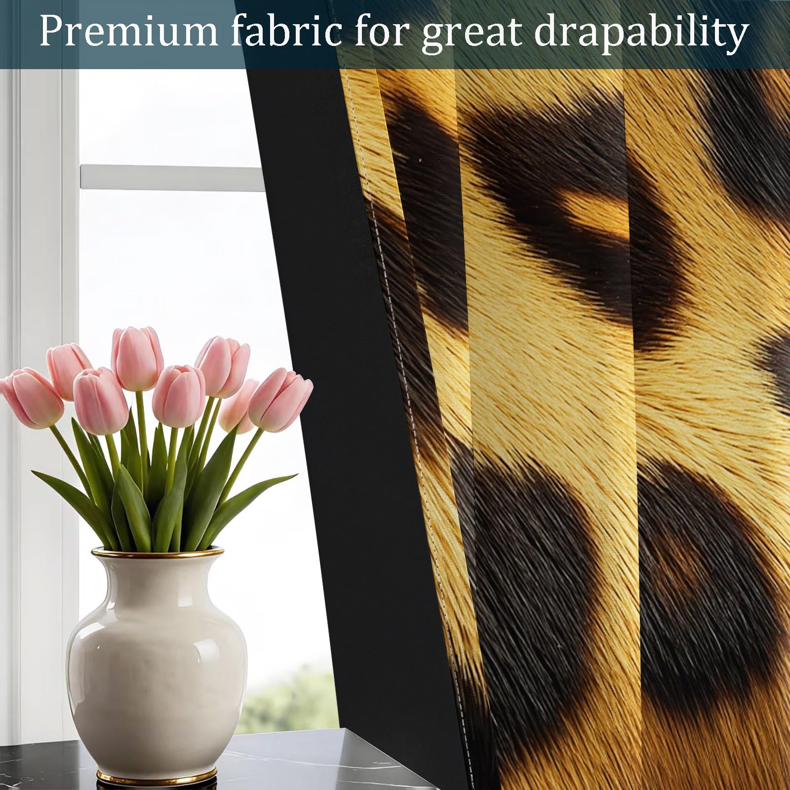Leopard Print Animal Gift Curtains for New House 140 x 245 cm Yellow - Eleganckie i praktyczne zasłony zaciemniające, zestaw 2 paneli, idealny na ślub, urodziny lub przeprowadzkę