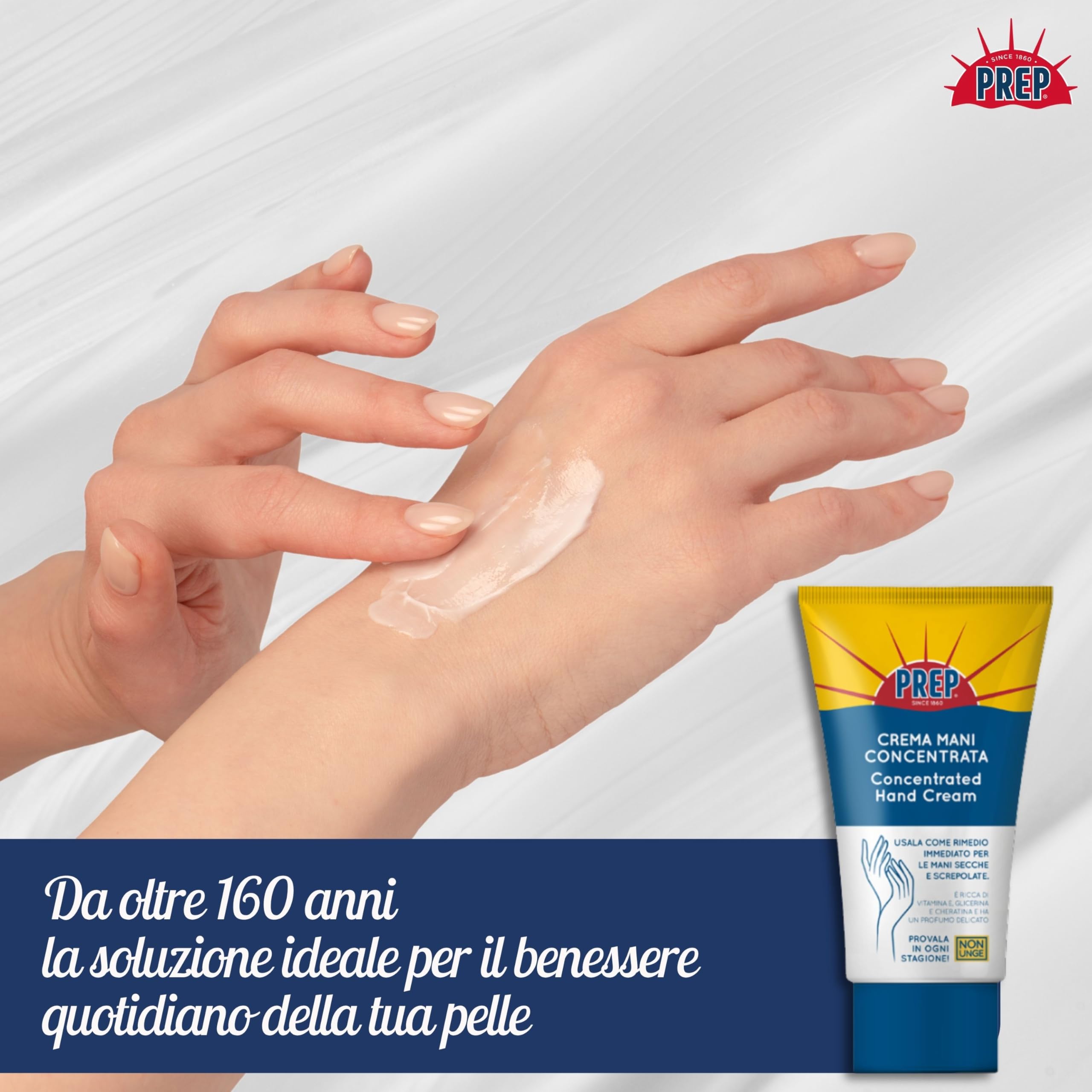 Prep, Crema Mani Concentrata, Con Vitamina E, Glicerina e Cheratina, Profumo Delicato, Non Unge, 75ml