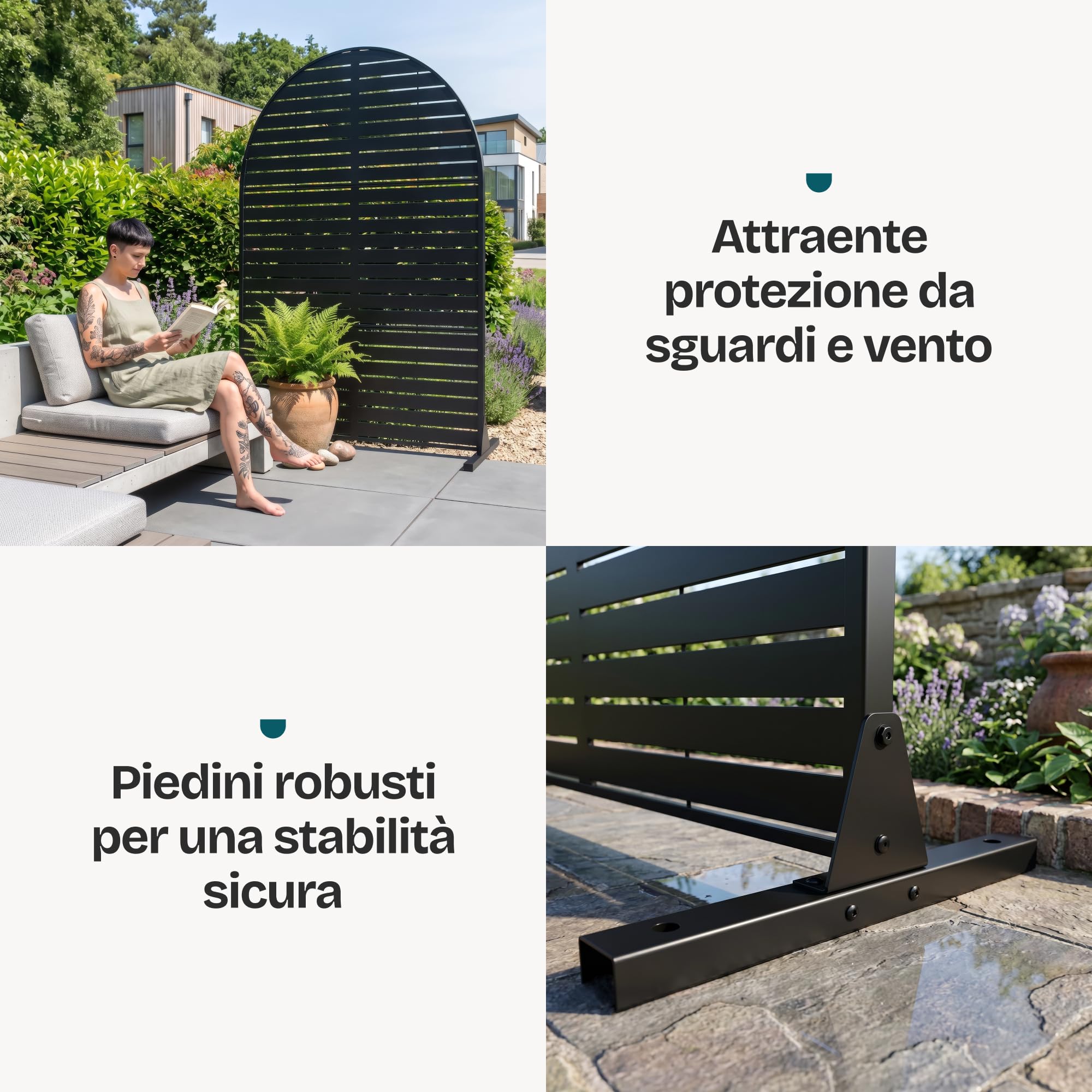 casa.pro Pannello Divisorio Decorativo Acciaio 180 x 120 cm Nero | Paravento Arcuato Zincato Metallo Interno Esterno Giardino Soggiorno Terrazza Frangivista Separé Sole Privacy