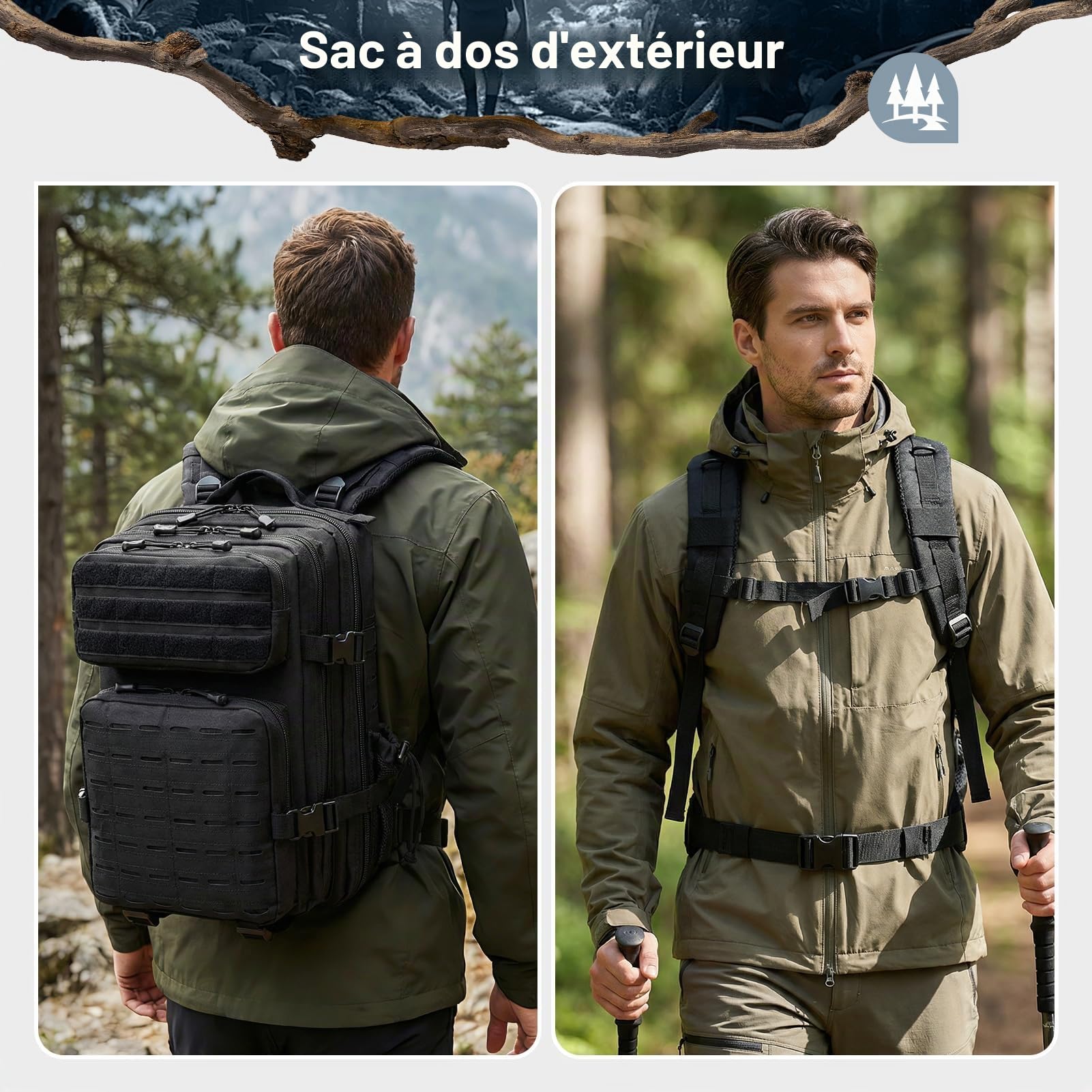 SPAHER Sac à Dos Tactique Militaire Multifonction Molle 30L Sac a Dos Voyage 40x30x25 Eurowings Bagage Cabine Sac à Dos Randonnée Trekking Crossfit Homme Peche Survie étanche Armée Backpack