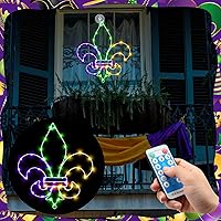 Vista 4 de 2 luces de ventana de Mardi Gras, decoración de ventana de Mardi Gras, flor de lis, luz colgante con ventosa, control remoto, funciona