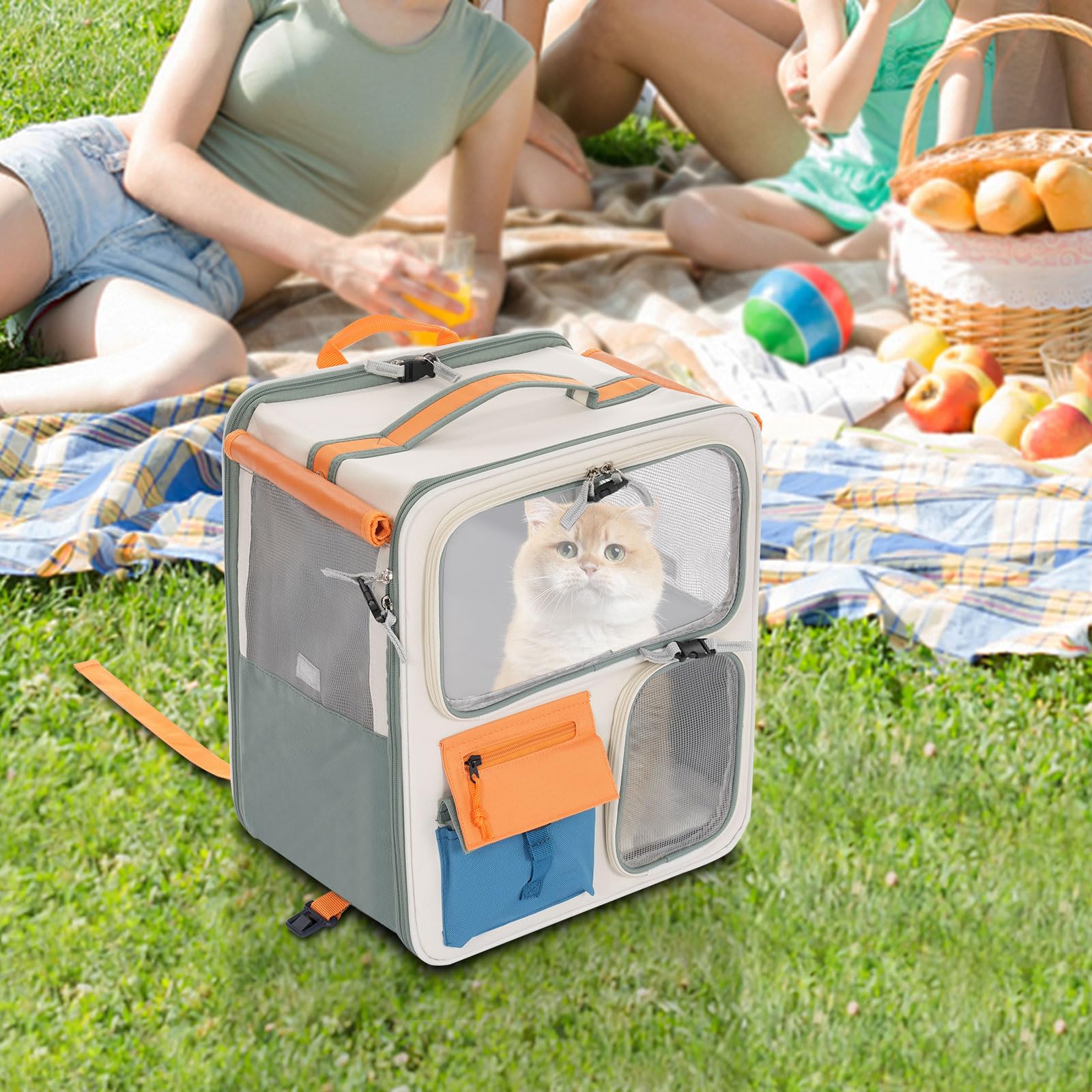 Mochila para mascotas, transportador de mascotas, carrito para perros con ruedas, bolsa de viaje para mascotas, tela Oxford, mochila para gatos con base extraíble, mochila transpirable con múltiples